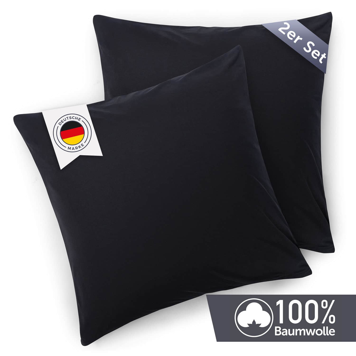 Blumtal Premium Jersey-Kissenbezug 2er-Set (40x80 cm) – 100% Baumwolle, OEKO-TEX® zertifiziert, 12 Farben, superweich & atmungsaktiv Schwarz Kissen Blumtal