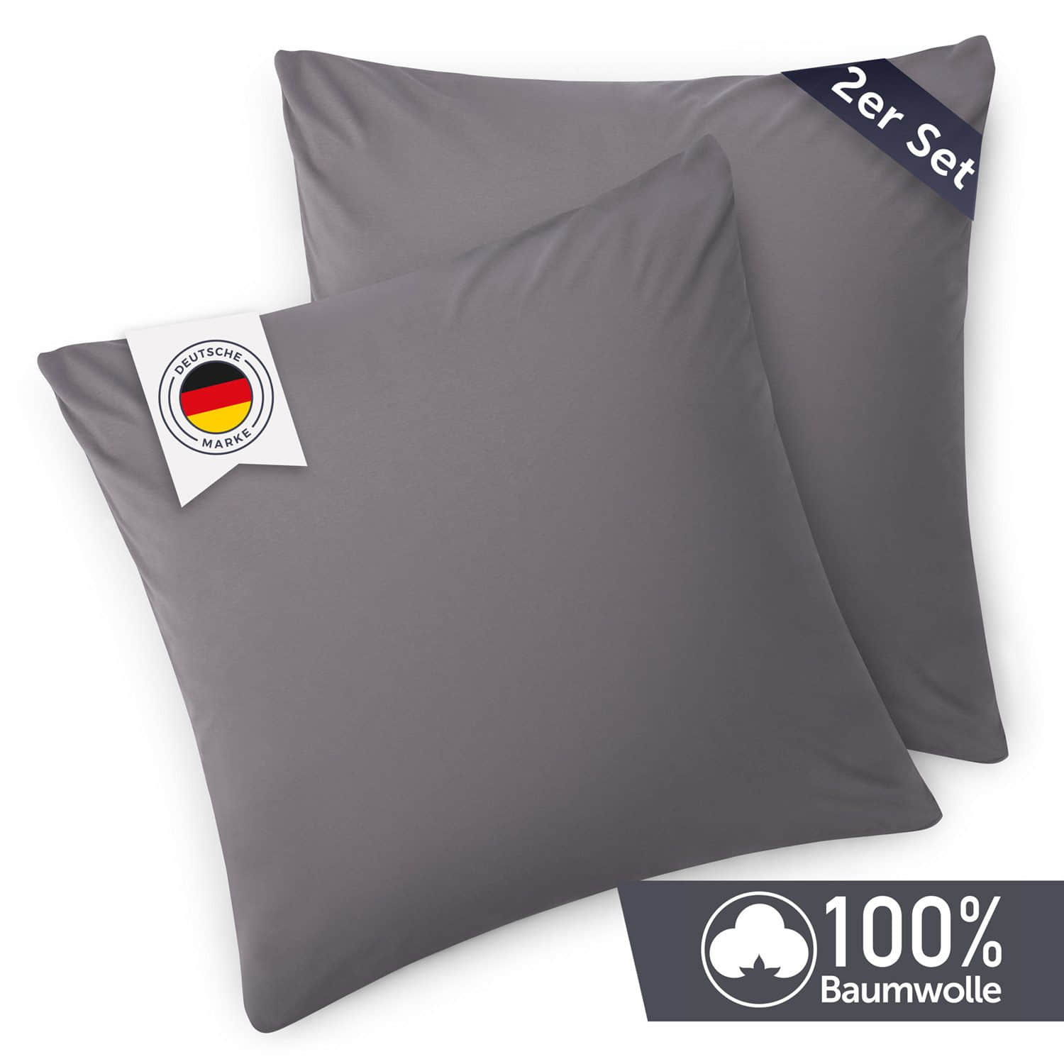 Blumtal Premium Jersey-Kissenbezug 2er-Set (40x80 cm) – 100% Baumwolle, OEKO-TEX® zertifiziert, 12 Farben, superweich & atmungsaktiv Grau Kissen Blumtal