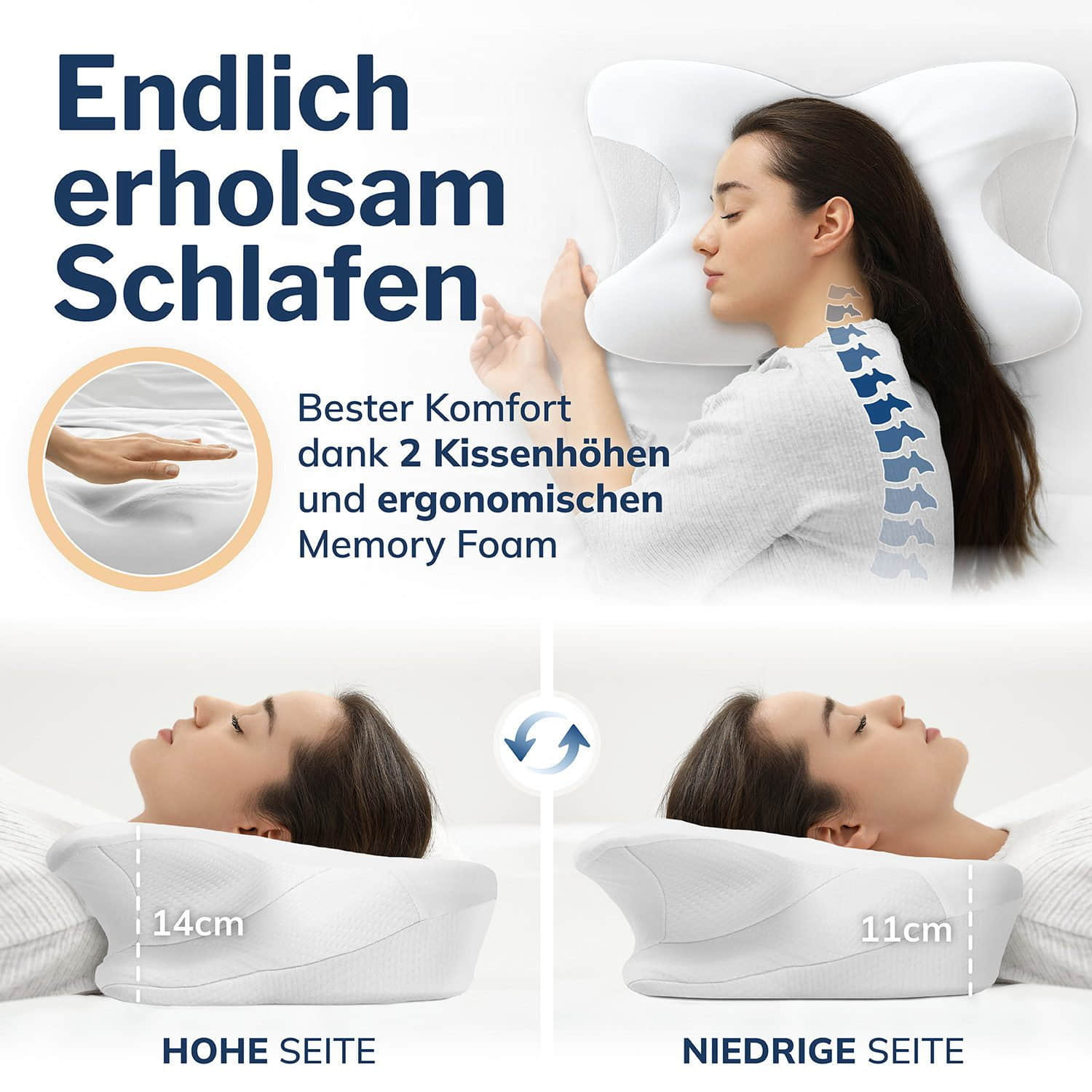 CALMONT Orthopädisches Nackenkissen Memory Foam | Medizinisch entwickeltes Nackenstützkissen gegen Schmerzen | Ideal für Seitenschläfer & Rückenschläfer | Mit waschbarem Bezug & OEKO-TEX Zertifizierung CALMONT Kissen