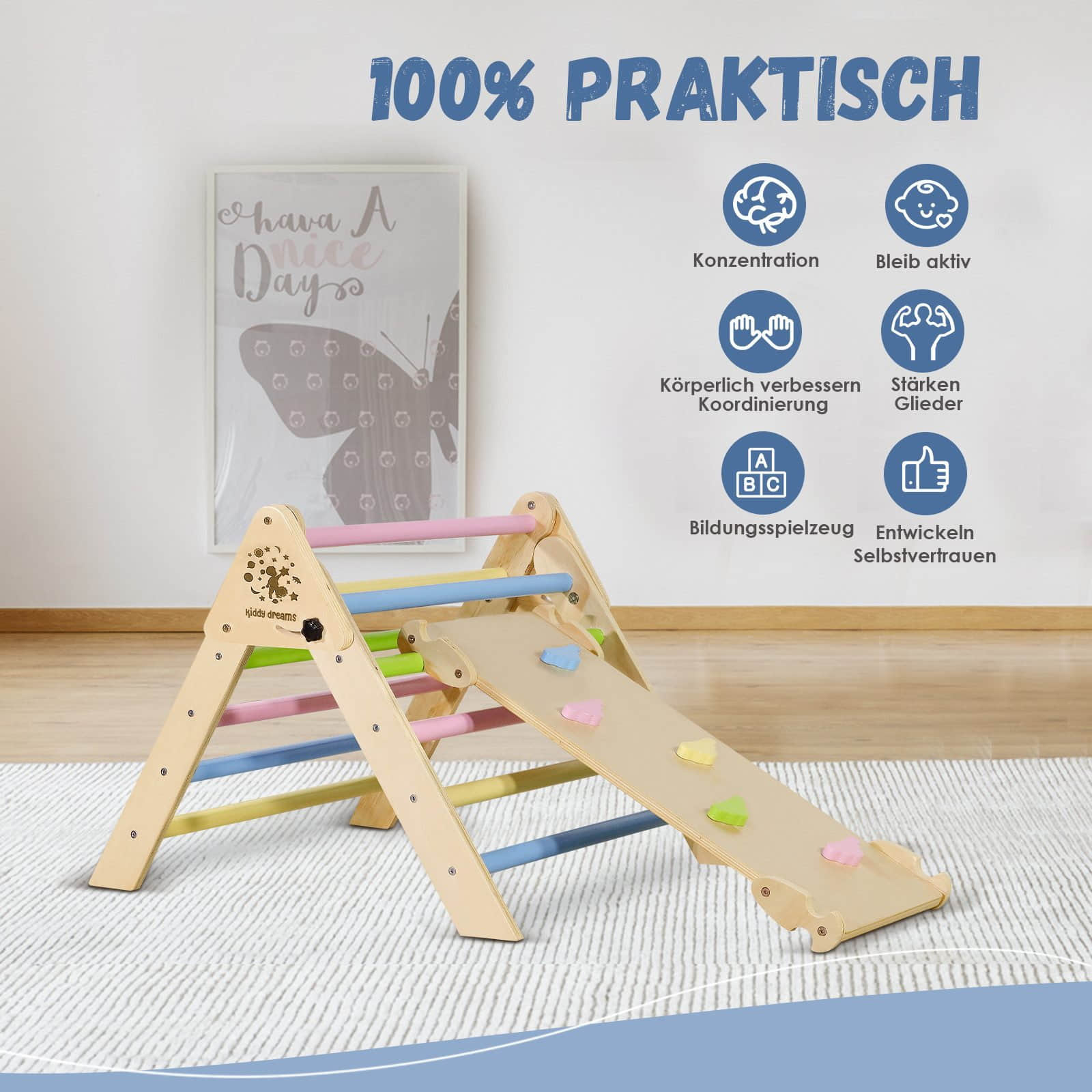 Garten & Balkon CCLIFE CCLIFE Montessori Kletterdreieck mit Rutsche & Kletterbogen | 6-in-1 Klettergerüst ab 1 Jahr | 100 kg Traglast | Kiefernholz | Indoor/Outdoor