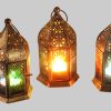 Casa Moro Casa Moro 3-Piece Moroccan Metal Lantern Set with Colorful Relief Glass - Handcrafted Minaret-Shaped Tea Light Holders for Home Decor (WDL1030) Dekoration