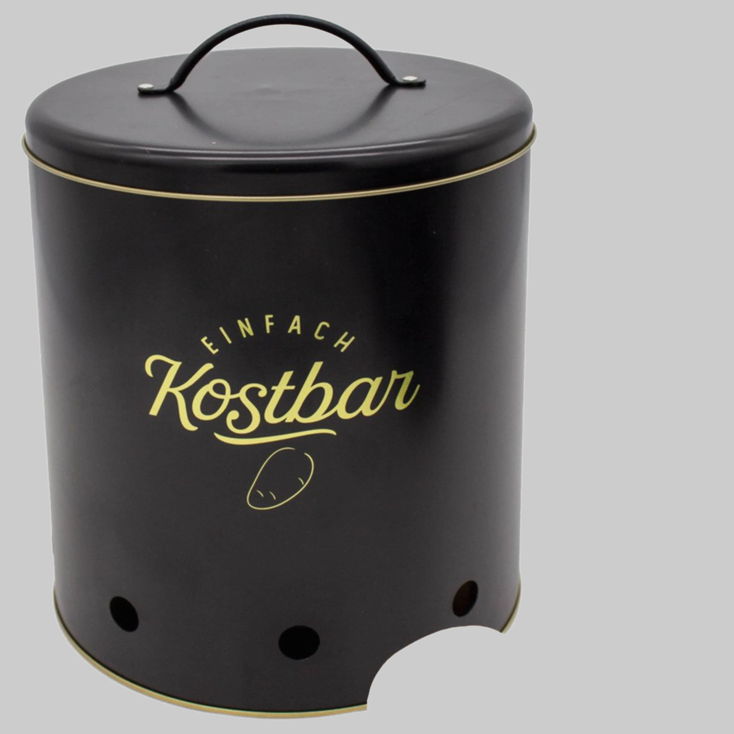 Centi Kartoffelkiste Metalldose Set (3er) - Vorratsdosen für Kartoffeln, Zwiebeln & Knoblauch - Schwarz mit Marmor-Motiv - Ø21cm, H27cm - Mit Luftlöchern & Metall-Deckel Centi Aufbewahrung