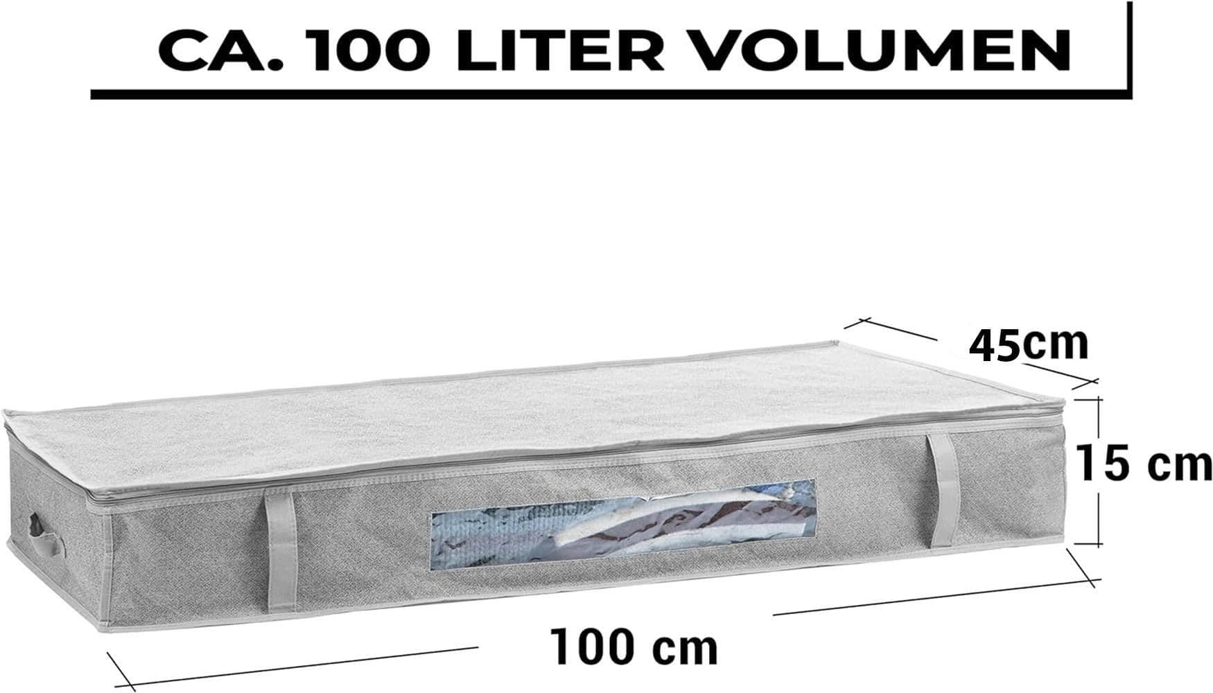 Centi Unterbettkommode 100L Aufbewahrungsbox Set (4er Pack) von 2friends - Faltbare Unterbettbox mit Rollen & Sichtfenster für Bettwäsche, Spielzeug & mehr (100x45x15 cm) Centi Aufbewahrung