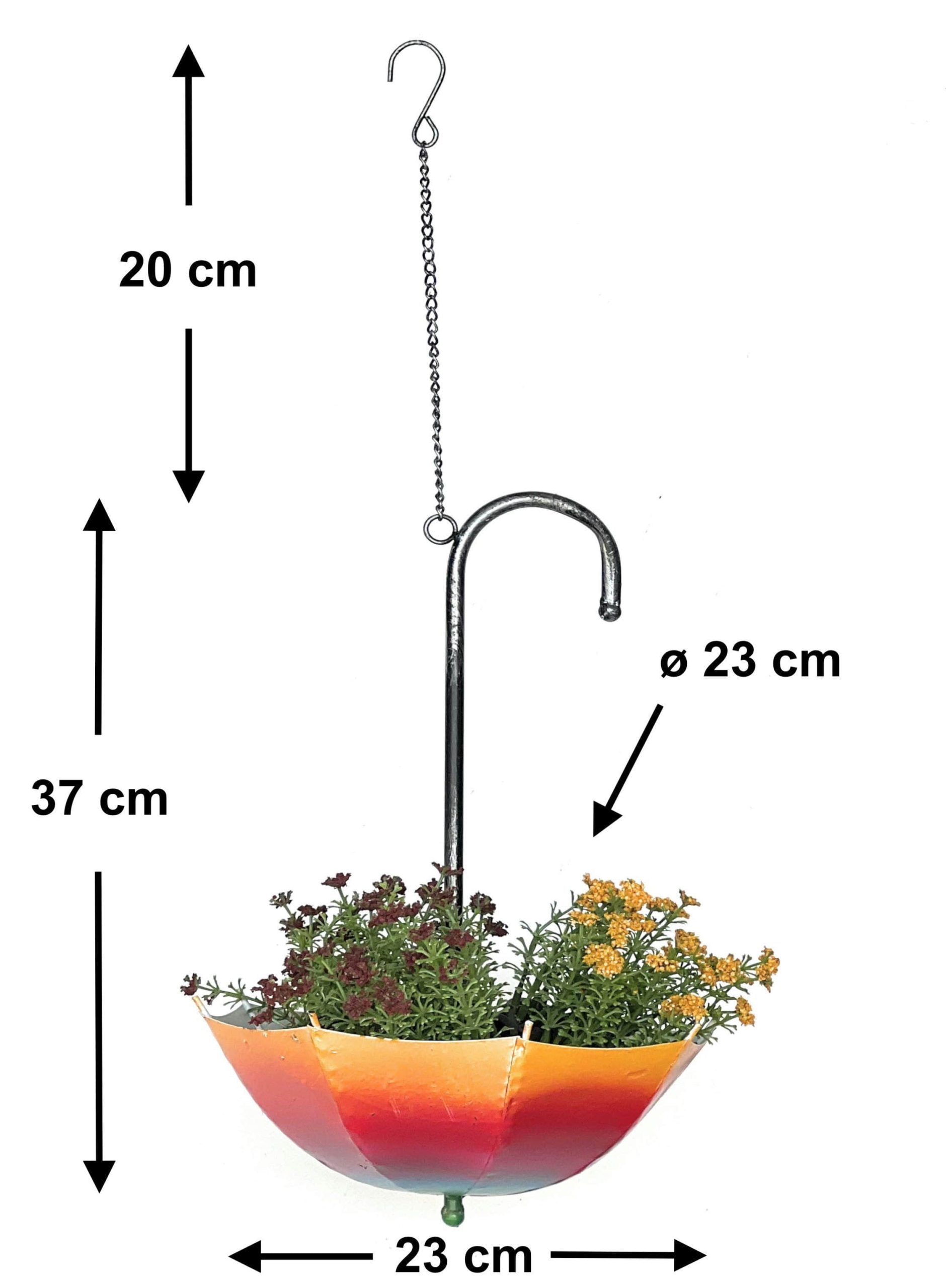 DanDiBo Metall-Blumenampel 78 cm mit Topf | Wetterfester Pflanzenhänger für Innen & Außen | Elegante Hängeampel in Regenschirm-Design | Inkl. Eisenkette & Wandhalterung Dekoration DanDiBo
