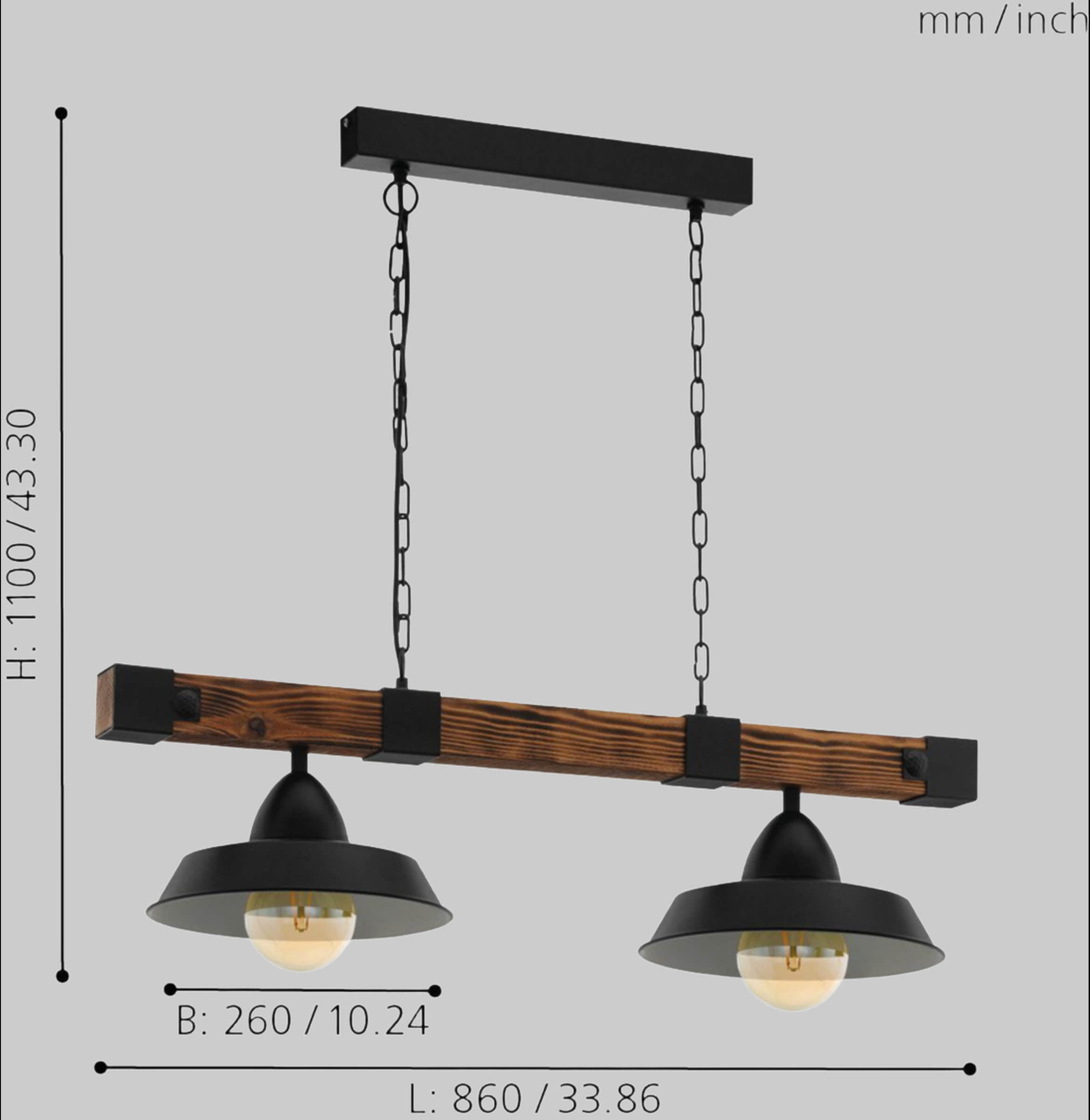 Lampen EGLO EGLO Pendelleuchte OLDBURY aus Holz & Metall | Hängeleuchte mit E27 Fassung | dimmbare Esstischlampe | 90 cm Länge | ohne Leuchtmittel