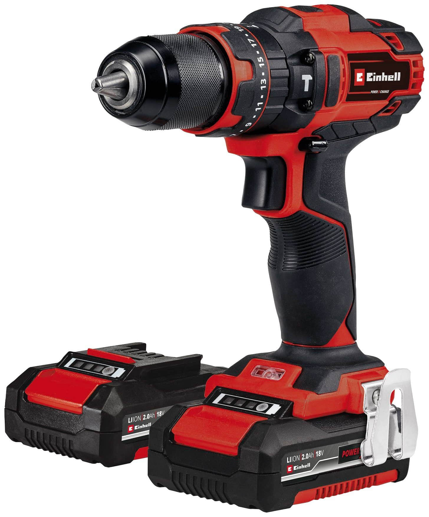Einhell Werkzeug & Maschinen Einhell Power X-Change TE-CD 18/40 Li-i Cordless Impact Drill Set with 2x 2.0Ah Batteries, Fast Charger & 64-Piece Accessory Kit