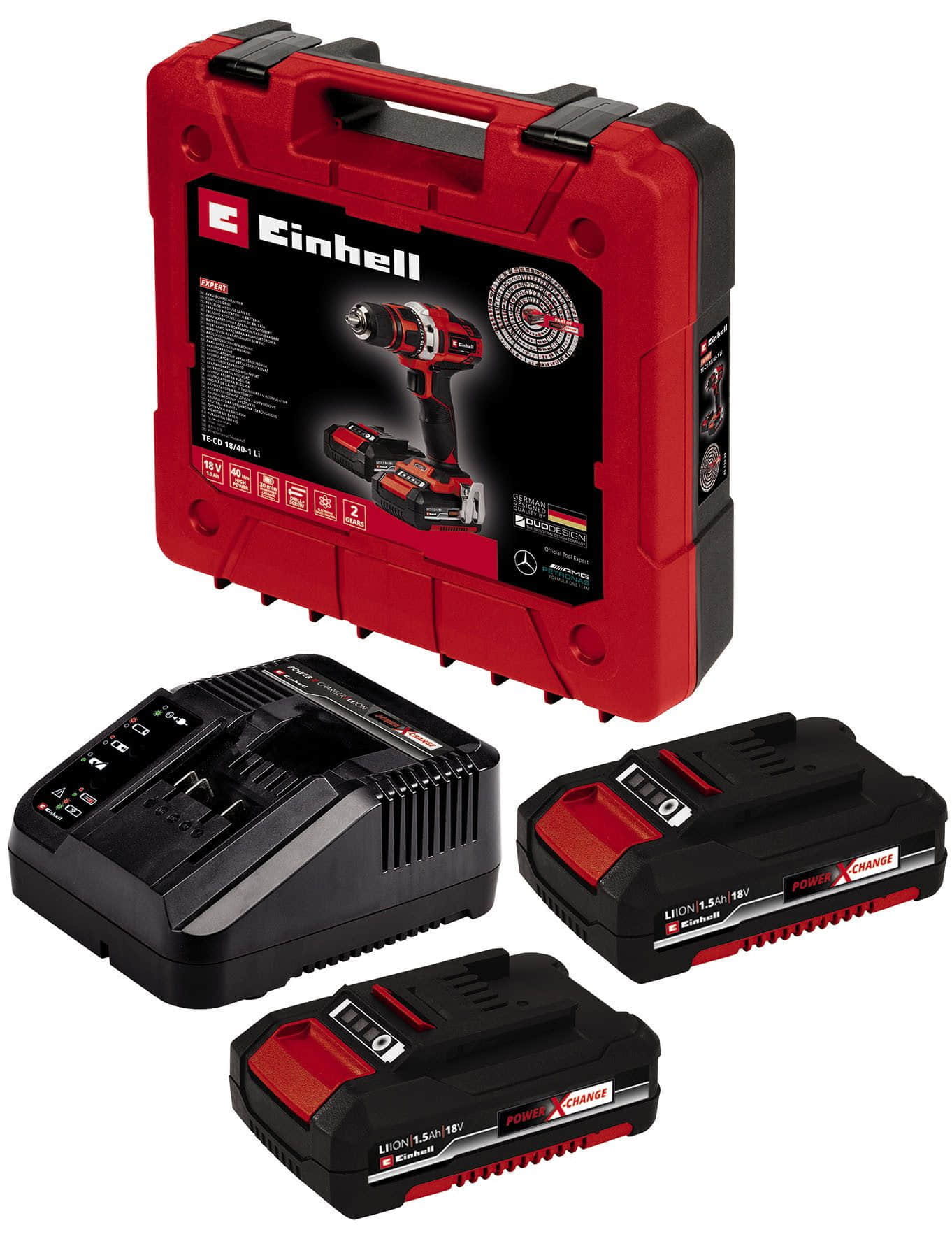 Einhell Power X-Change TE-CD 18/40-1 Li Cordless Drill/Driver Kit (2x 1.5Ah Batteries, Fast Charger & Storage Case) - 18V 2-Speed with LED Light Einhell Werkzeug & Maschinen