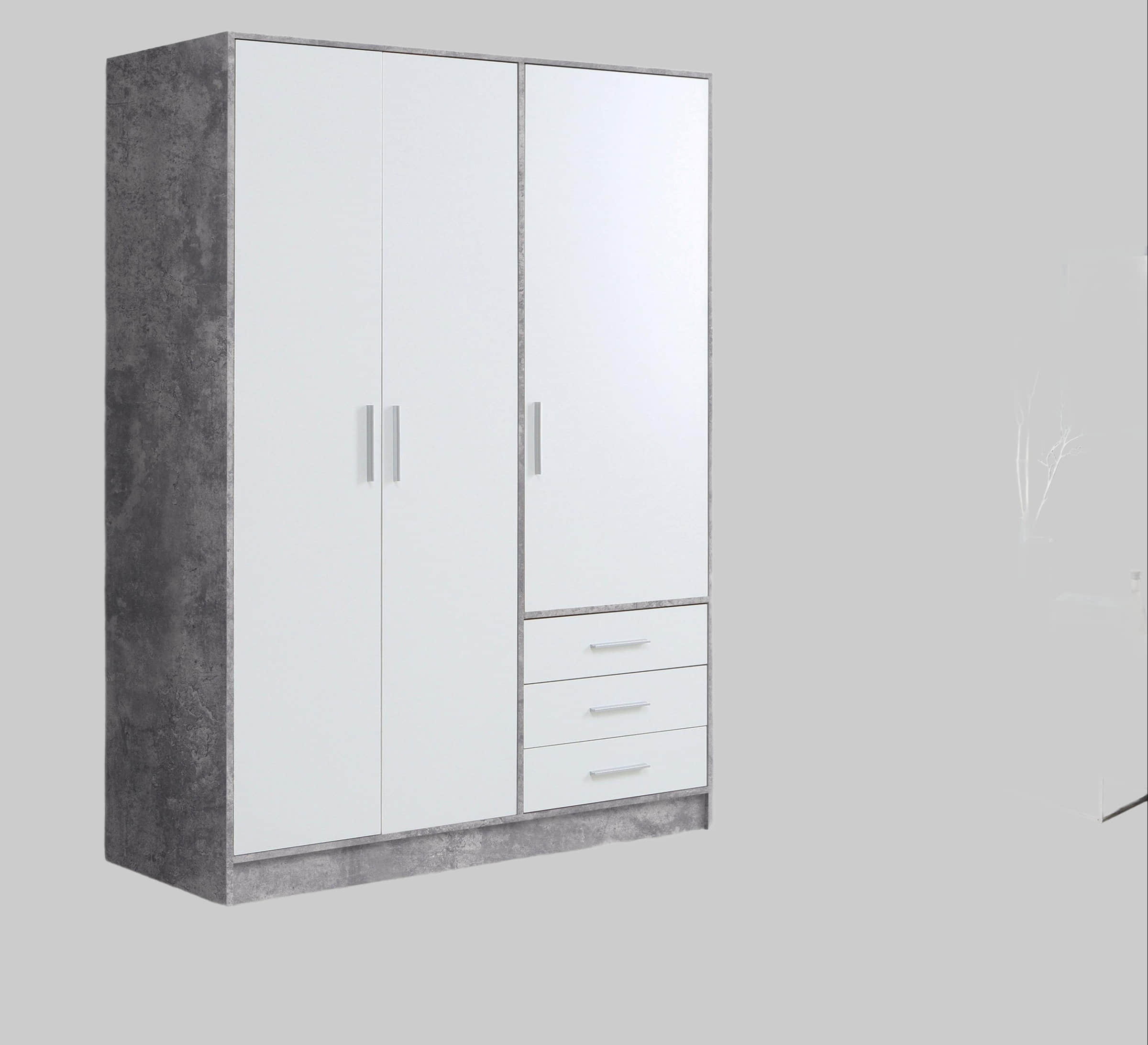 FORTE Kleiderschrank 'Jupiter' Made in Europe | 60x200 cm | 2 Breiten (80/120 cm) | 4 Farben | Mit Schubladen & variablen Einlegeböden | FSC®-Holz | Moderner Stauraum beton/weiß Schränke FORTE
