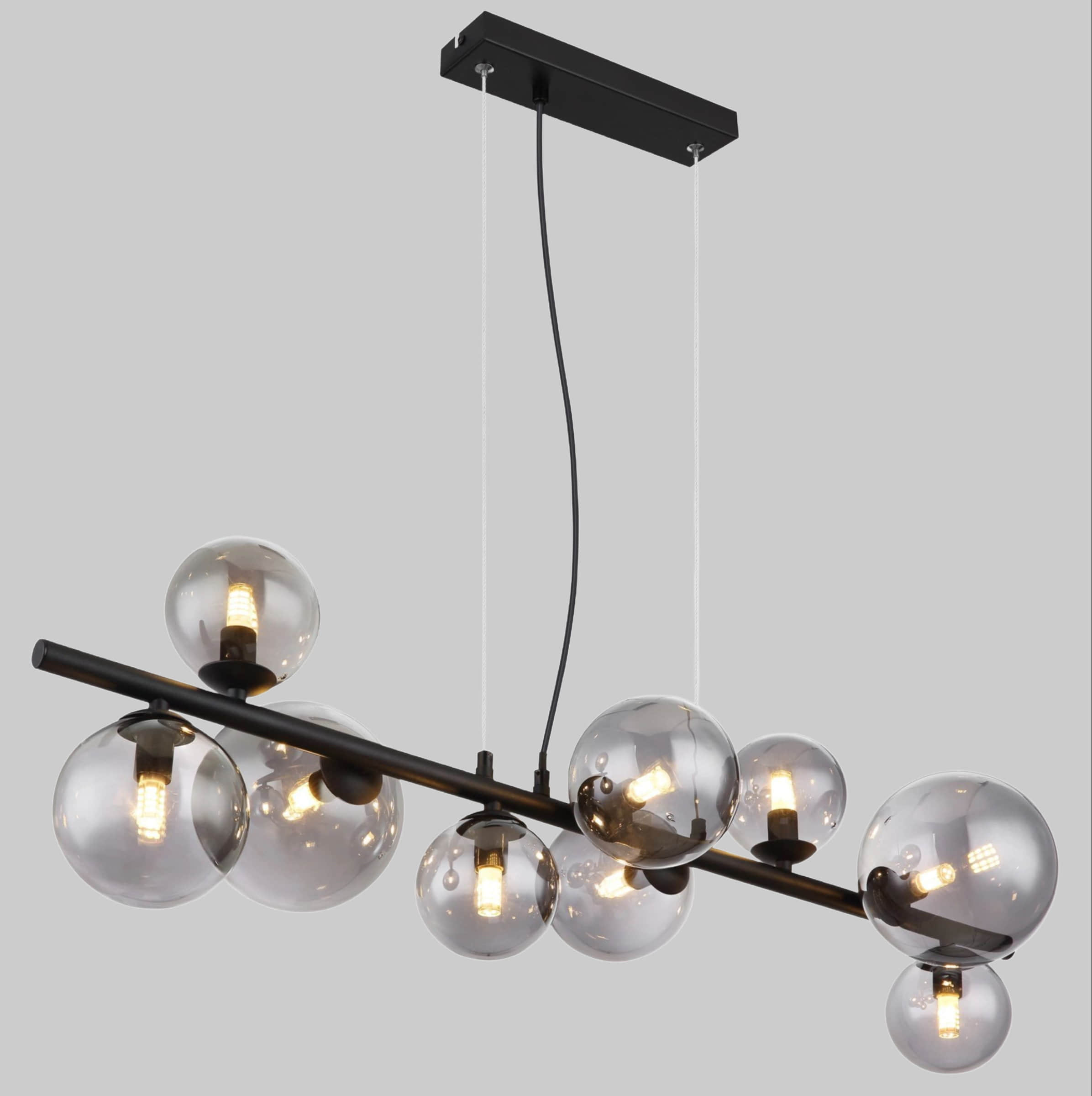 GLOBO LIGHTING RIHA Adjustable Hanging Lamp - 9 Smoke Glass Spheres - Matte Black Metal Frame - LED Compatible - 86-120cm Height - Warm White 3000K GLOBO LIGHTING Lampen