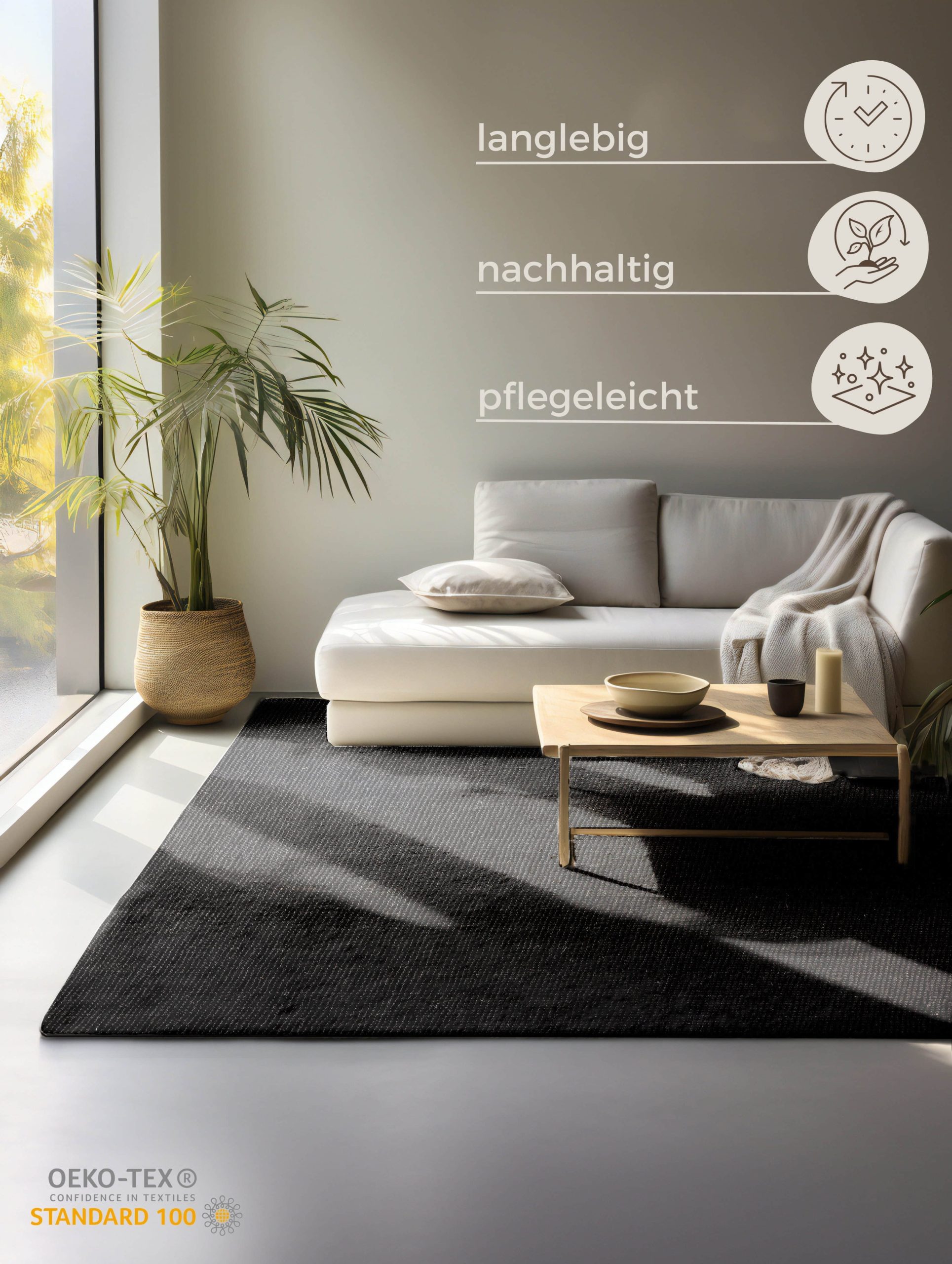 HANSE Home HANSE Home Teppich 'Jaipur' | Natur Jute Teppich 10 mm Höhe | Handgewebt | Wohnzimmer, Flur, Schlafzimmer | Boho & Scandi Style | Fußbodenheizung geeignet Schwarz Teppiche