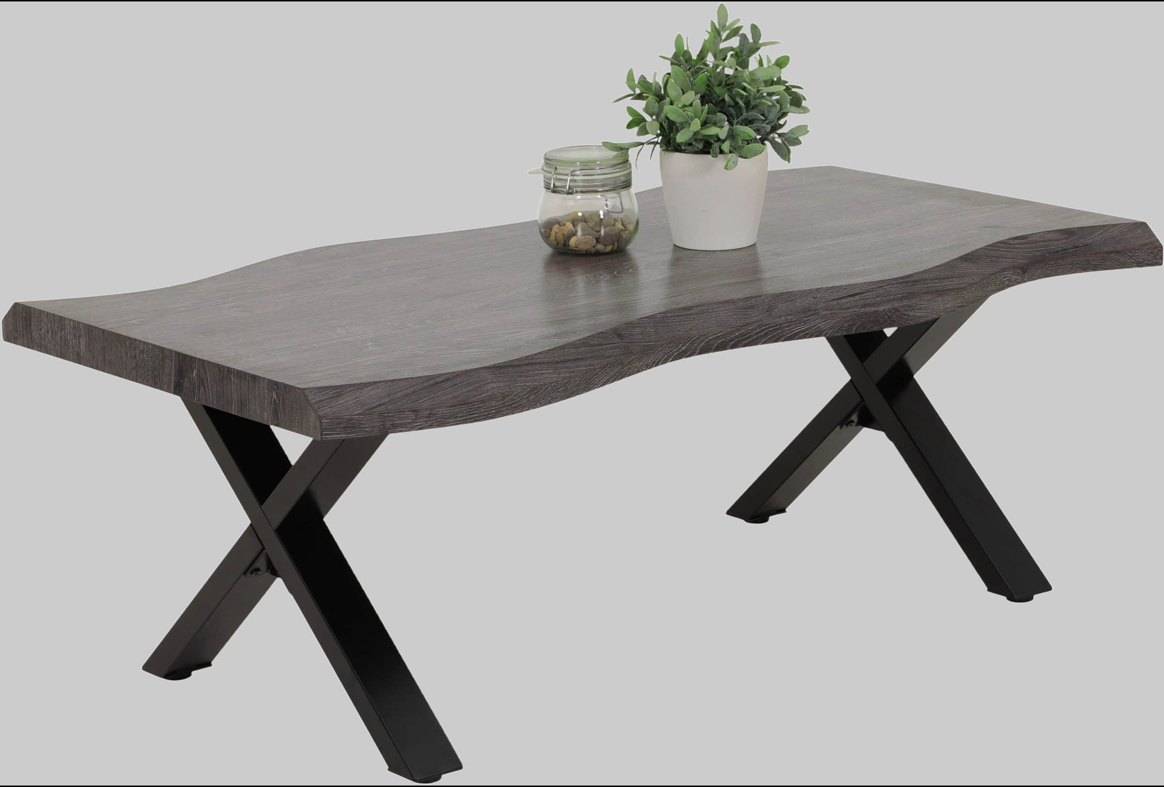 HELA HELA Couchtisch GERD - Wildeiche grau/schwarz | Baumkantenoptik | 110cm Breite | X-Gestell | Moderner Wohnzimmertisch Grau/Schwa Tische