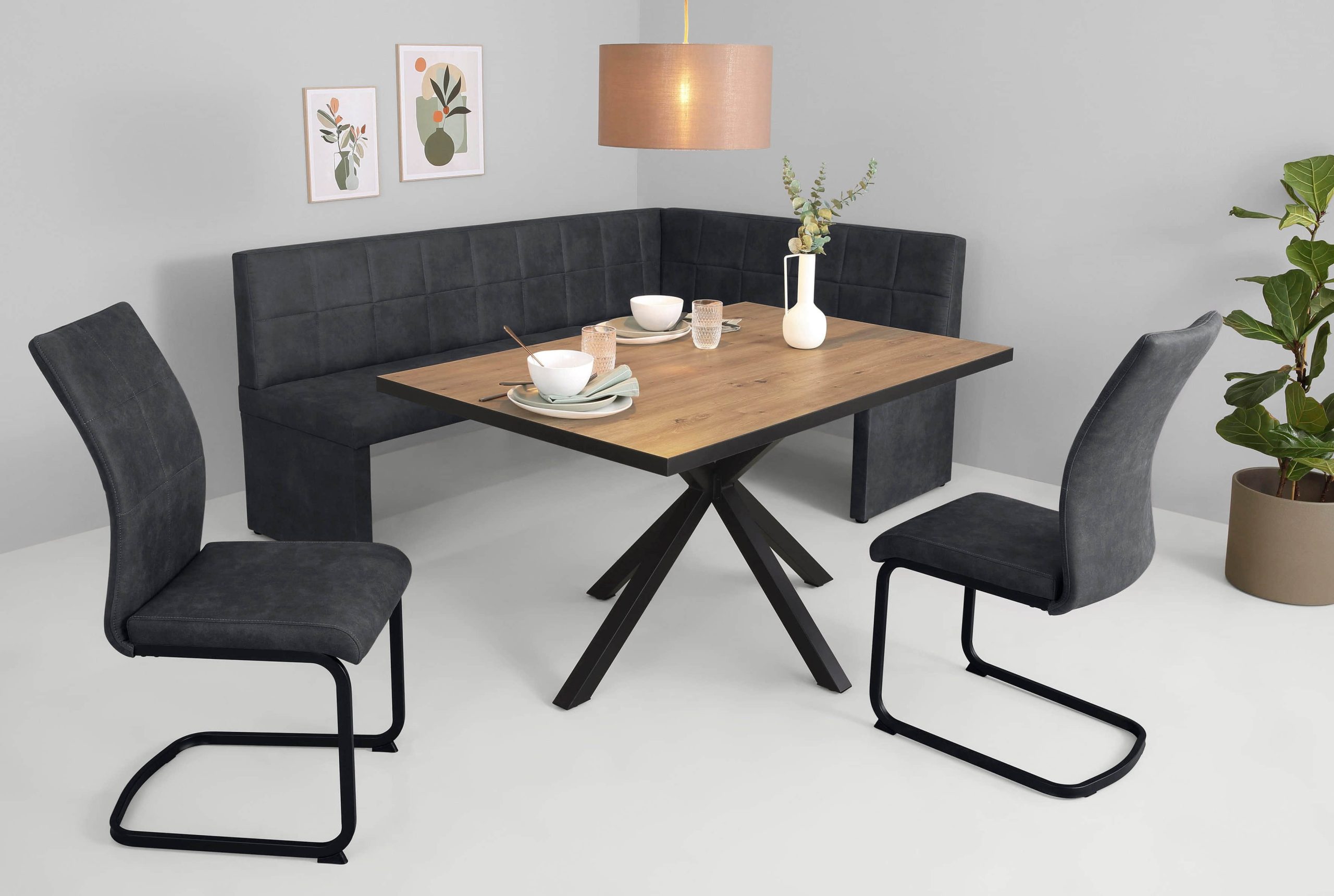 HELA HELA Eckbank »MELANIE« – Vintage Design Eckbank mit Polsterung & Steppnähten | Hochwertige Qualität Vintage An Sitzbänke