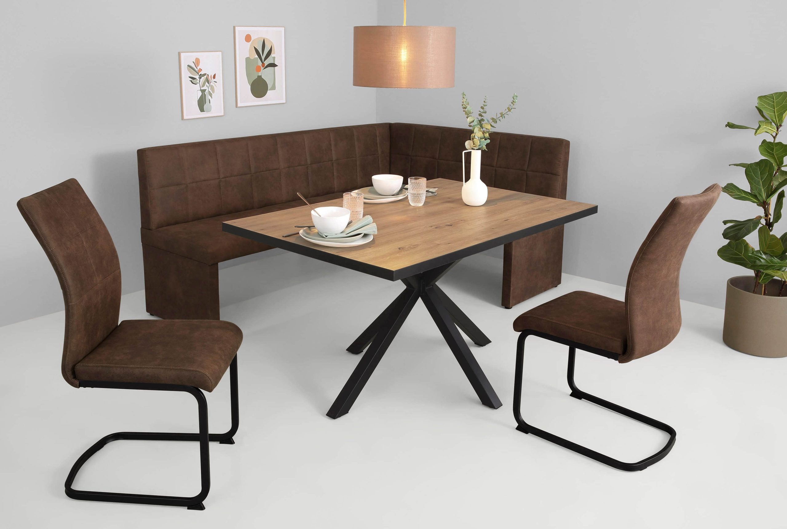 HELA Eckbank »MELANIE« – Vintage Design Eckbank mit Polsterung & Steppnähten | Hochwertige Qualität Vintage Sc Sitzbänke HELA