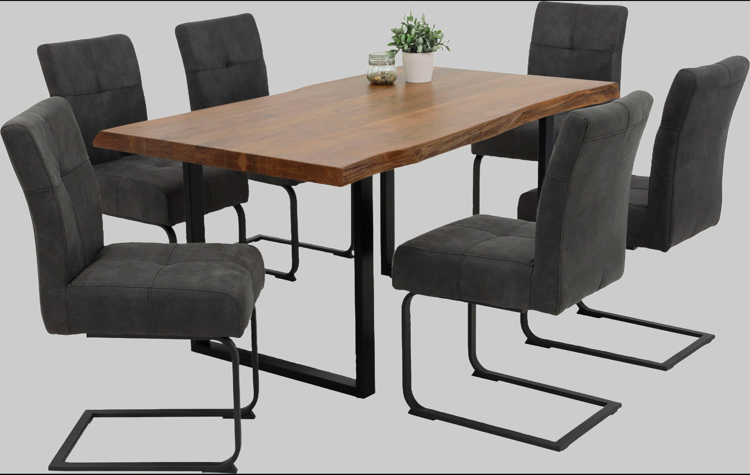 Stühle HELA HELA Esszimmerstuhl Luise S Schwingstuhl 2er-Set | Freischwinger mit Federkernsitz & extra dicker Polsterung | Anthrazit-Metallgestell | Vintage Mikrofaserbezug | TOPSELLER Vintage An