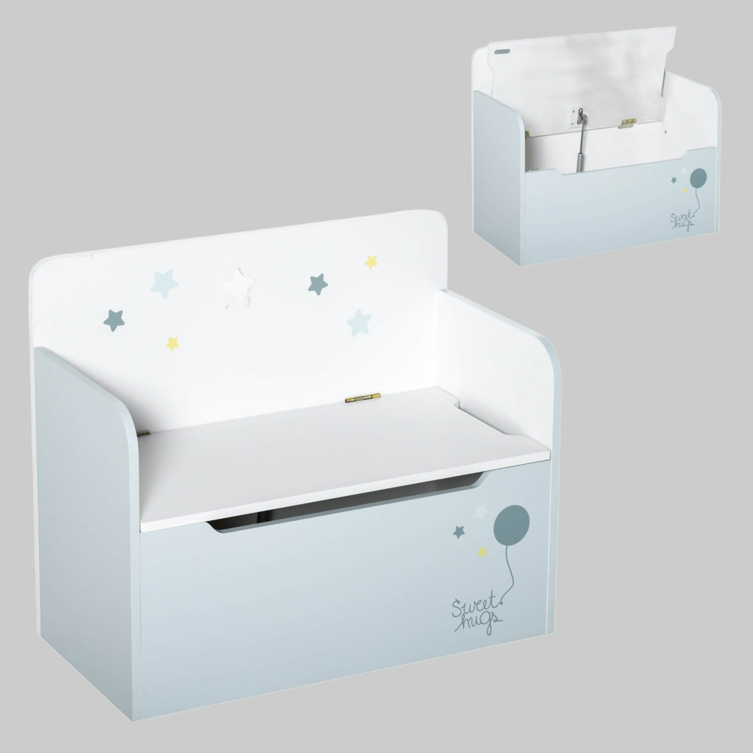 HOMCOM HOMCOM Kinderbank mit Stauraum - 2-in-1 Spielzeugtruhe & Sitzbank für Kinderzimmer (60x30x50cm, Hellblau, 3-8 Jahre) Kinderzimmer