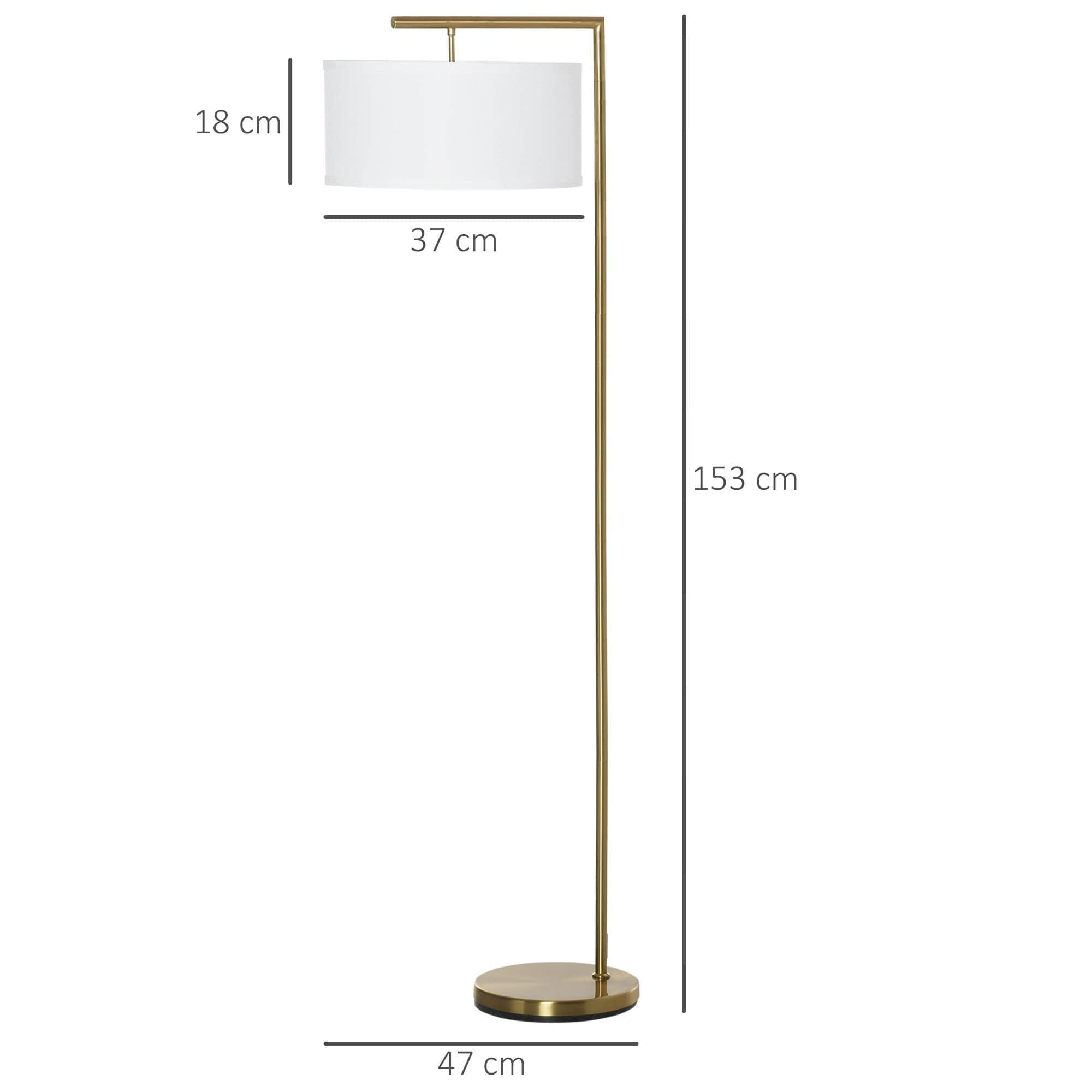 HOMCOM Stehlampe Gold & Weiß – Moderne Stehleuchte mit E27-Sockel für Wohnzimmer, Schlafzimmer oder Büro | 47 x 37 x 153 cm | Stahl & Leinen HOMCOM Lampen