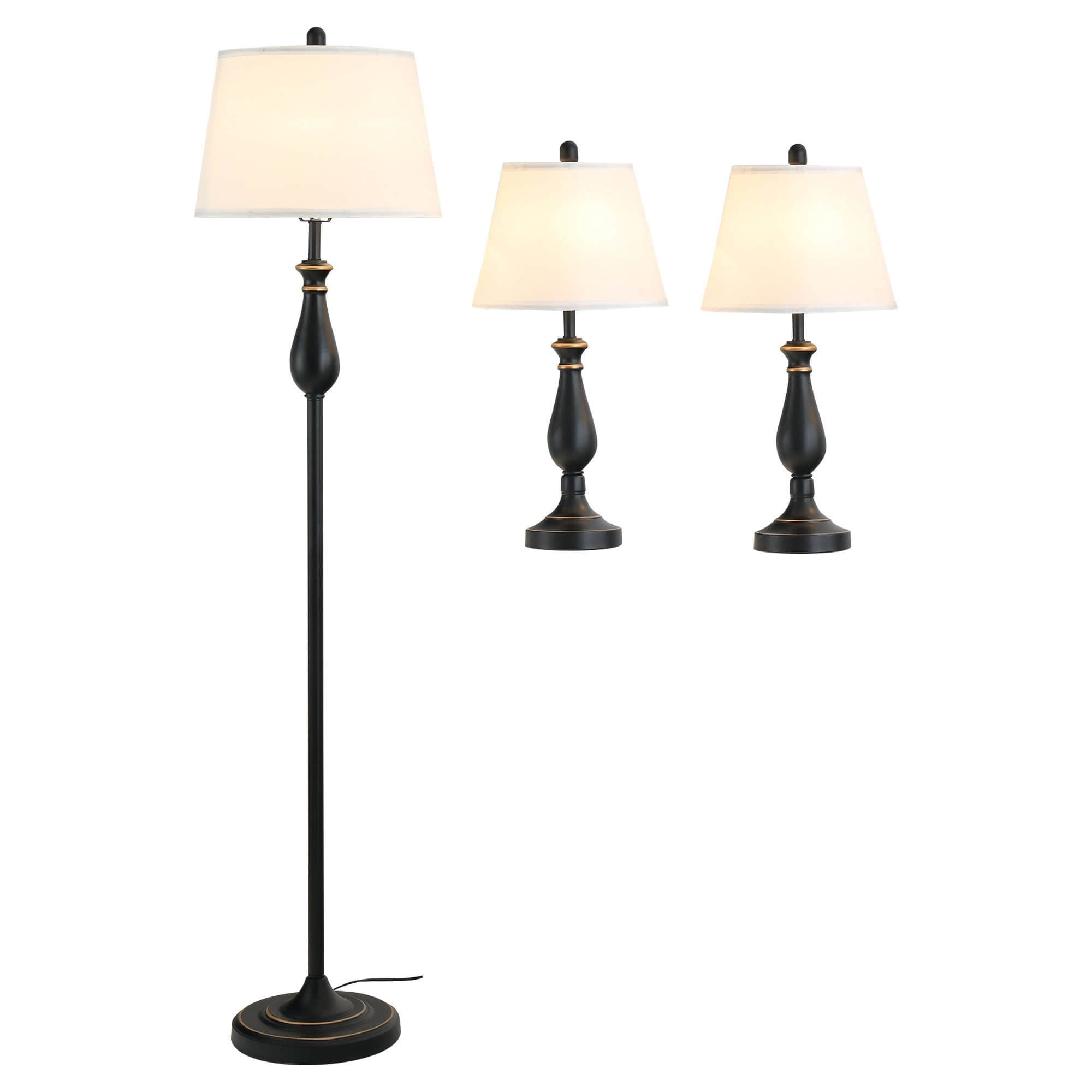 HOMCOM Vintage 3er-Lampenset: 2 Tischleuchten + 1 Stehlampe, E27 Sockel, Creme/Silber – Elegante Beleuchtung für Wohnzimmer & Schlafzimmer Lampen HOMCOM
