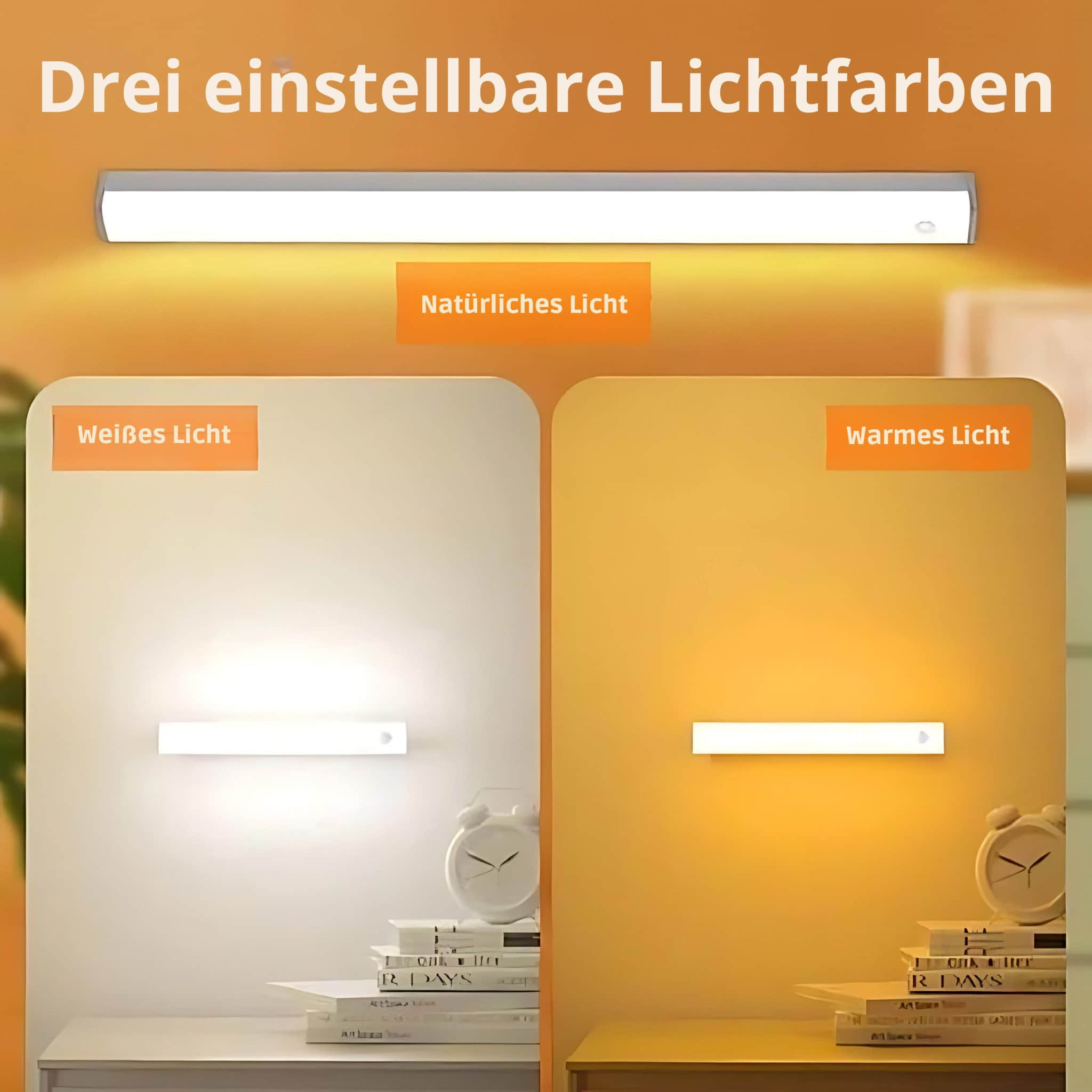 Lampen HS.SUPPLY HS.SUPPLY LED Lichtleiste mit Bewegungssensor | 3 Farbtemperaturen (Tageslichtweiß 6000K, Warmweiß 3000K, Kaltweiß 4000K) | 5m Reichweite | USB-Betrieb | Für Küche, Treppen, Schränke