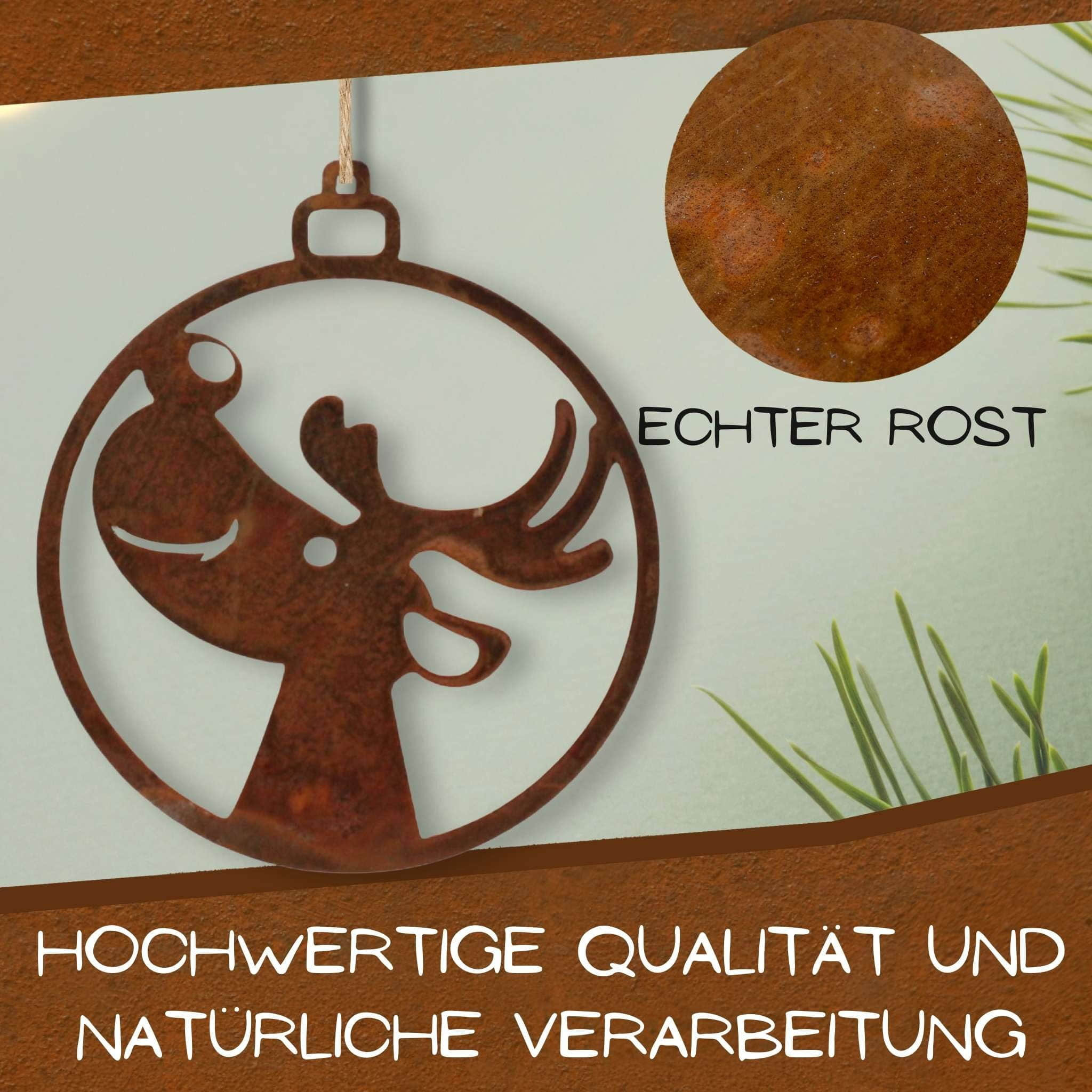 Handgefertigter Christbaumschmuck aus Edelrost - 7 cm Vintage Hängedeko mit Hirsch-Motiv (3er Set) | Rostikal Rostikal Dekoration