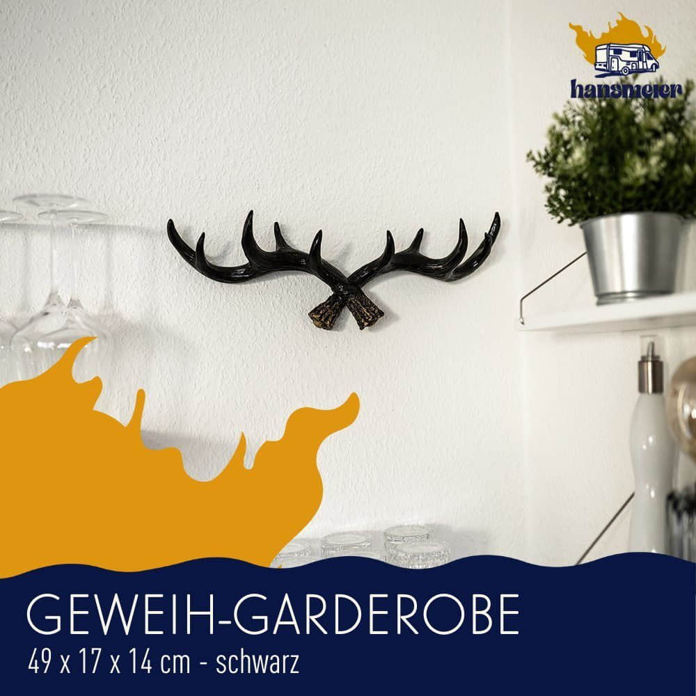 Hansmeier Hansmeier Wandgarderobe Hirschgeweih – Elegante Polyresin-Garderobe für Flur & Wohnzimmer (49x17x14 cm) Schwarz Garderoben