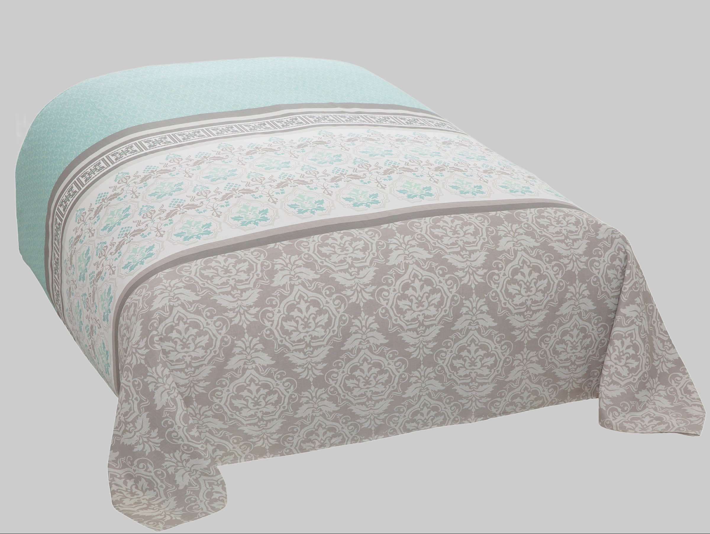 Home Affaire Cremona Tagesdecke - Leichte Baumwolldecke für Bett & Sofa (135x200/155x220cm) mit romantischem Muster, maschinenwaschbar grau/mint Wohn- & Tagesdecken Home affaire