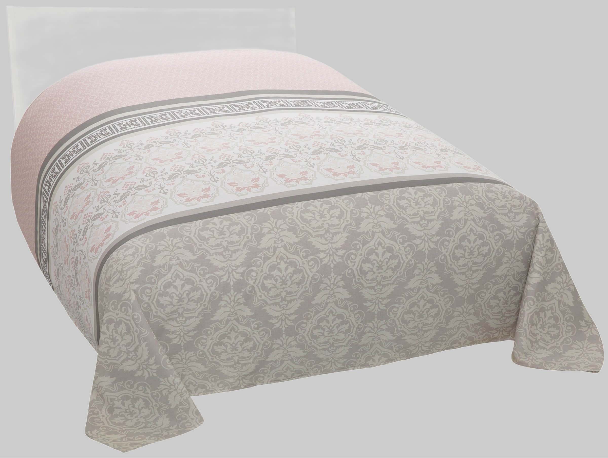 Wohn- & Tagesdecken Home affaire Home Affaire Cremona Tagesdecke - Leichte Baumwolldecke für Bett & Sofa (135x200/155x220cm) mit romantischem Muster, maschinenwaschbar grau/rosa