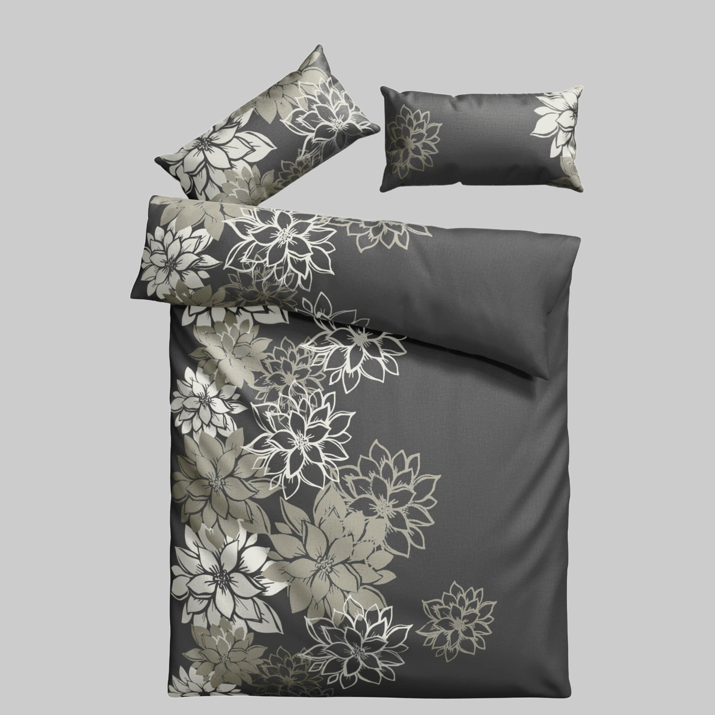 Bettwäsche Home affaire Home affaire Bettwäsche »Susan« Blumen-Design | 100% Baumwolle (Linon/Biber) | OEKO-TEX® MADE IN GREEN | Größen 135x200 & 155x220 cm anthrazit