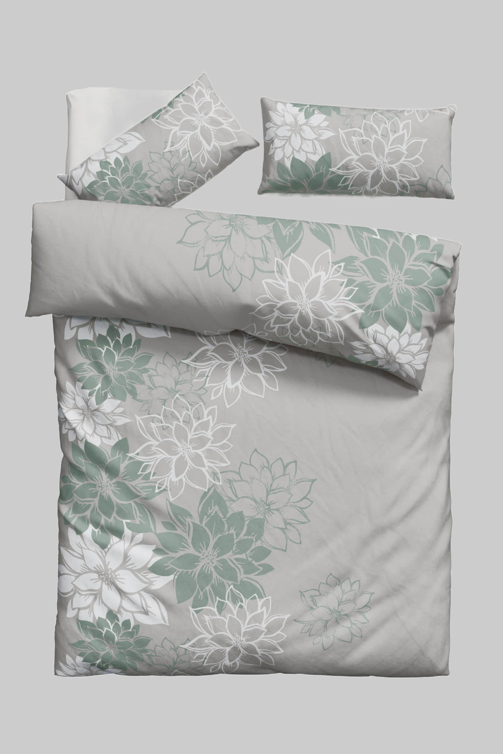 Bettwäsche Home affaire Home affaire Bettwäsche »Susan« Blumen-Design | 100% Baumwolle (Linon/Biber) | OEKO-TEX® MADE IN GREEN | Größen 135x200 & 155x220 cm jade
