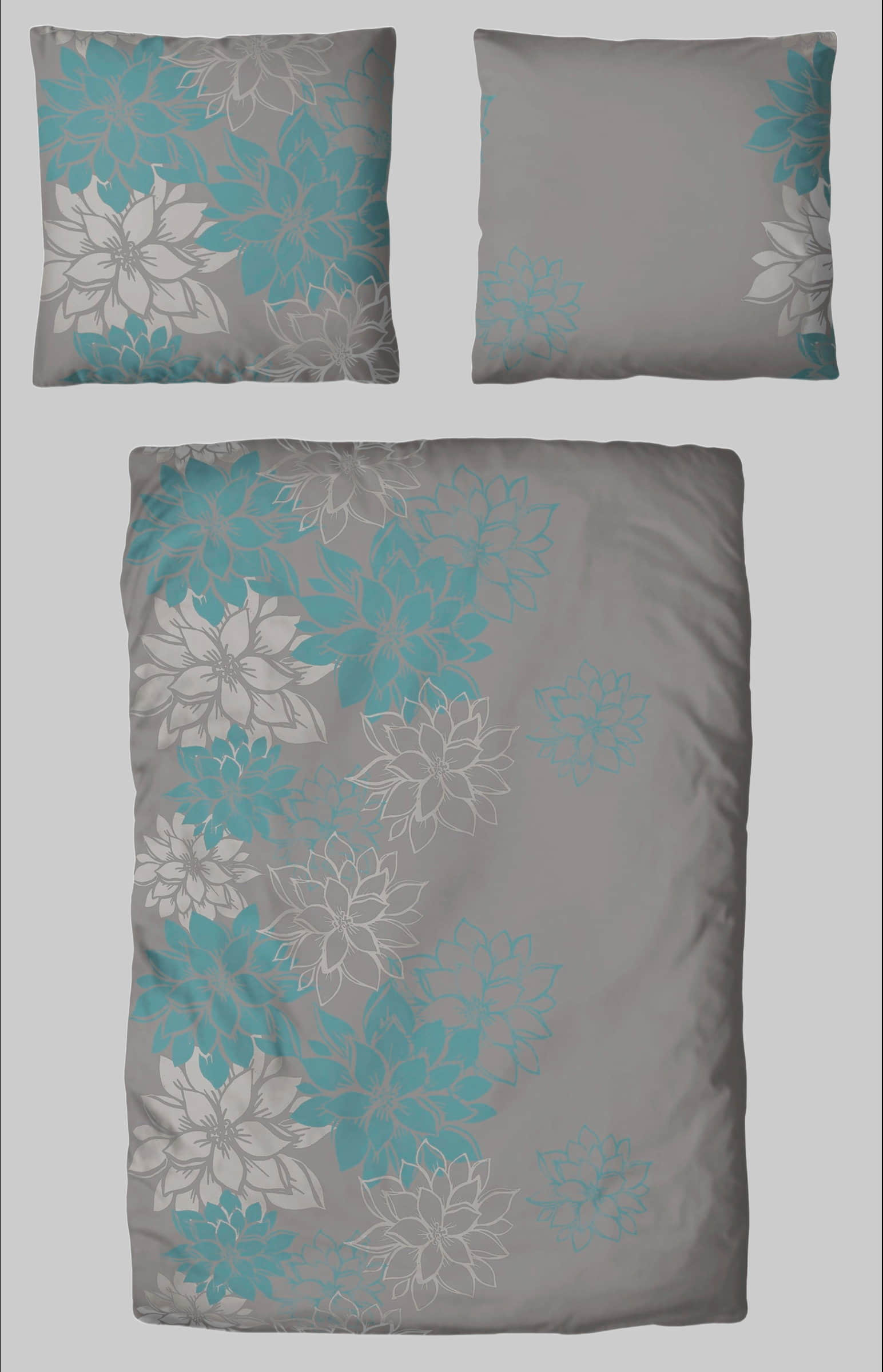 Home affaire Home affaire Bettwäsche »Susan« Blumen-Design | 100% Baumwolle (Linon/Biber) | OEKO-TEX® MADE IN GREEN | Größen 135x200 & 155x220 cm türkis/grau Bettwäsche