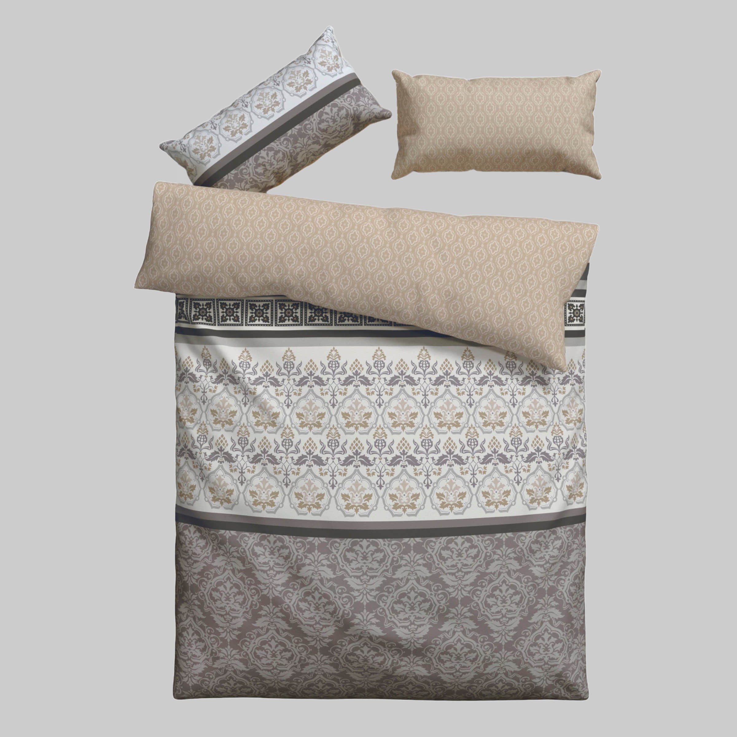 Home affaire Bettwäsche Home affaire 'Cremona' Reversible Bedding Set | Premium Polycotton Blend | OEKO-TEX Certified | Sustainable Cotton | 2-Piece Set (Duvet Cover + Pillowcase) | 135x200cm beige