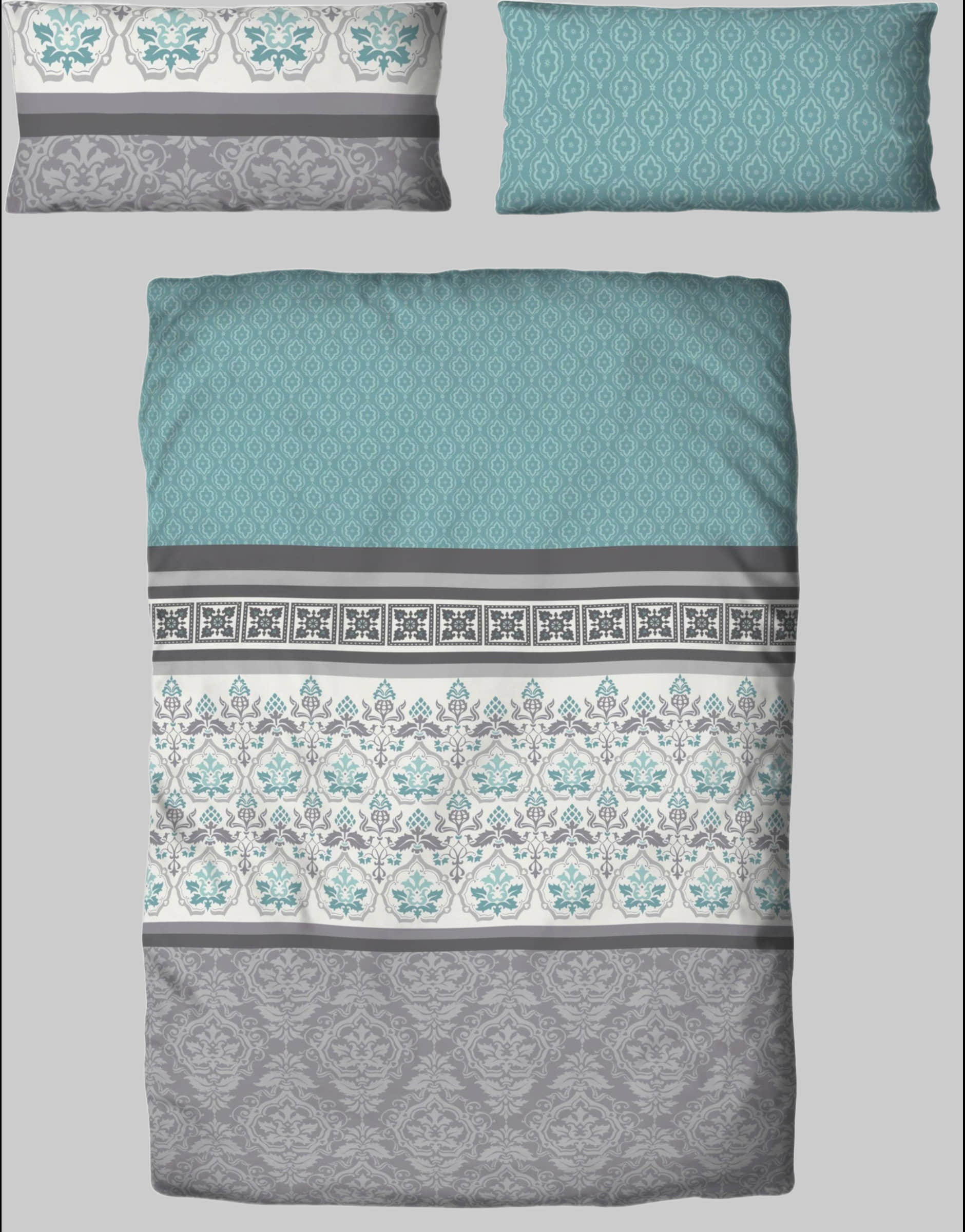 Home affaire 'Cremona' Reversible Bedding Set | Premium Polycotton Blend | OEKO-TEX Certified | Sustainable Cotton | 2-Piece Set (Duvet Cover + Pillowcase) | 135x200cm grau-mint Bettwäsche Home affaire