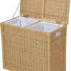 Home affaire Duo Rattan Laundry Hamper - 2-Compartment Woven Storage Basket with Lid, 67cm Height - Farmhouse Style Organization Solution natur Bad & Sanitär Home affaire