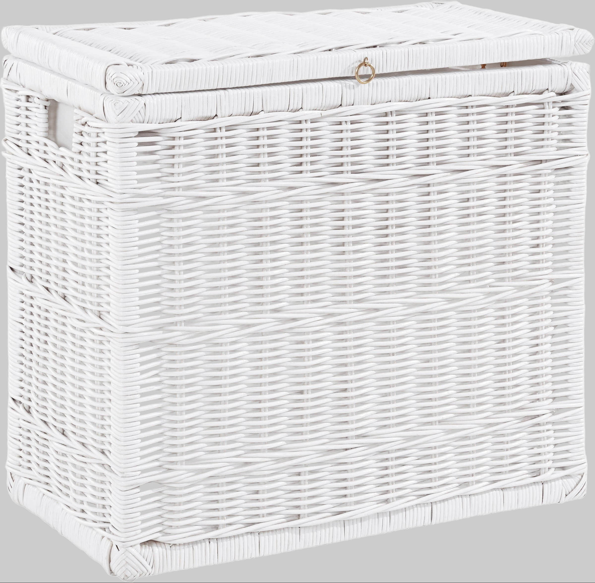 Home affaire Duo Rattan Laundry Hamper - 2-Compartment Woven Storage Basket with Lid, 67cm Height - Farmhouse Style Organization Solution weiß Bad & Sanitär Home affaire