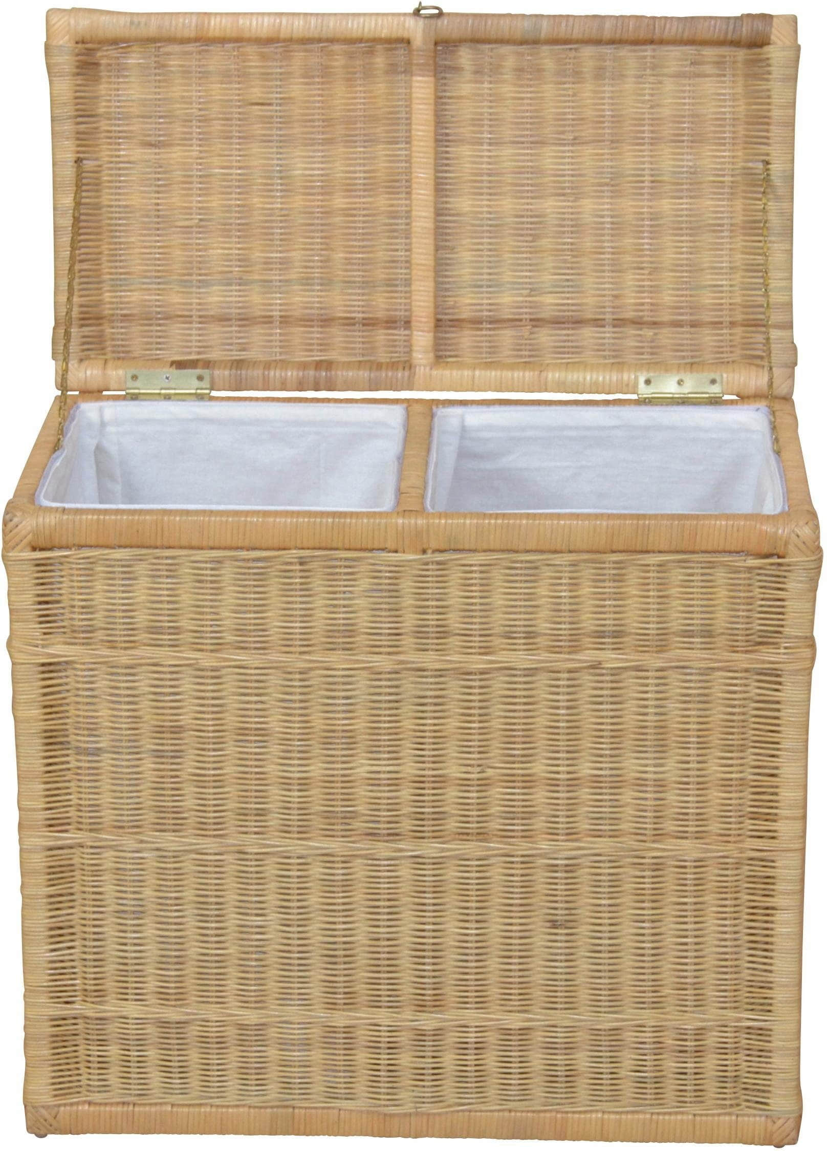 Home affaire Duo Rattan Laundry Hamper - 2-Compartment Woven Storage Basket with Lid, 67cm Height - Farmhouse Style Organization Solution natur Bad & Sanitär Home affaire