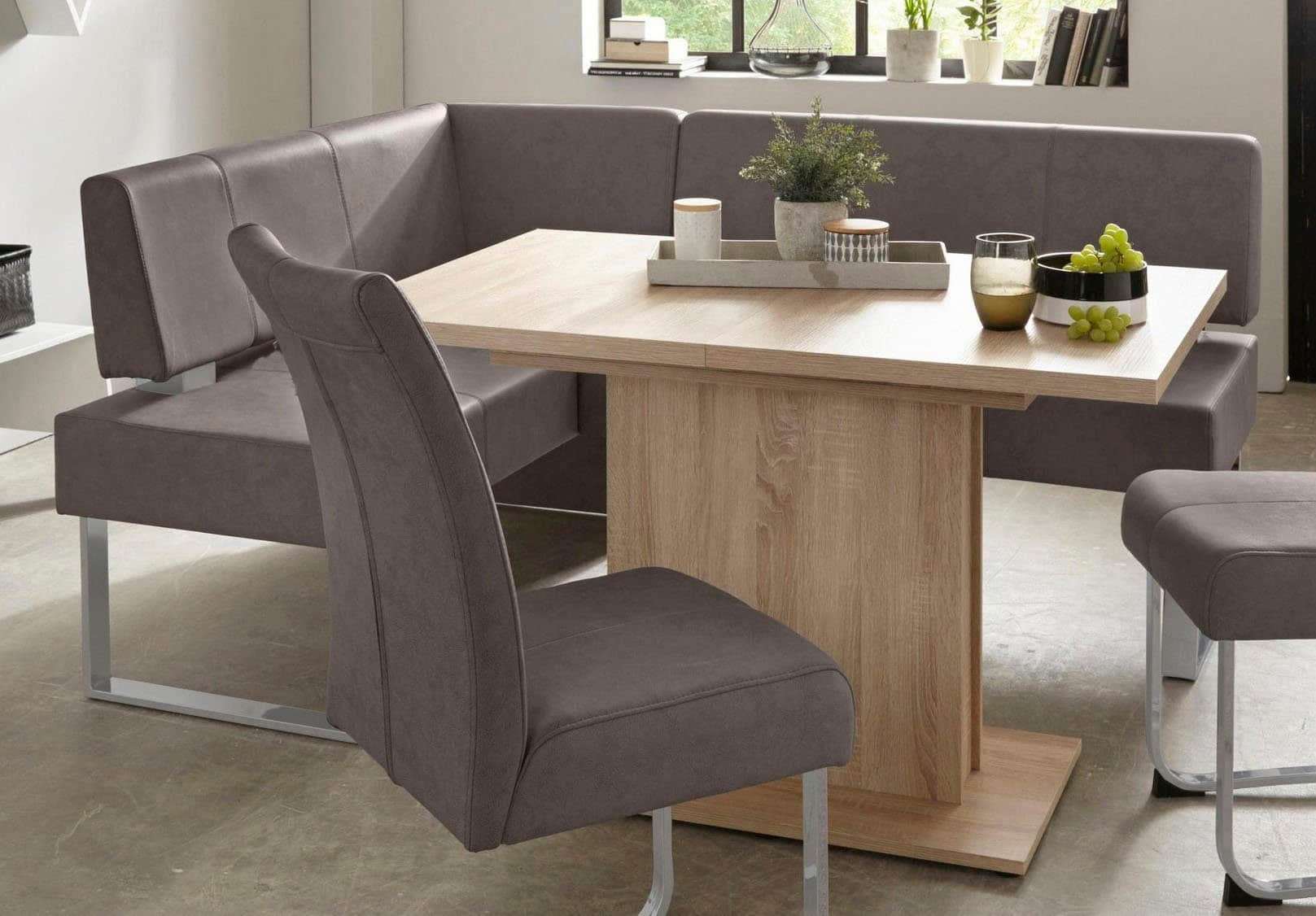 Home affaire Eckbank »Rab« – Polsterbank in 180 cm oder 200 cm Breite, Massivholzgestell, wahlweise Bezugsqualitäten | Gemütliche Sitzgelegenheit für Esszimmer & Wohnbereich schlamm (A Sitzbänke Home affaire