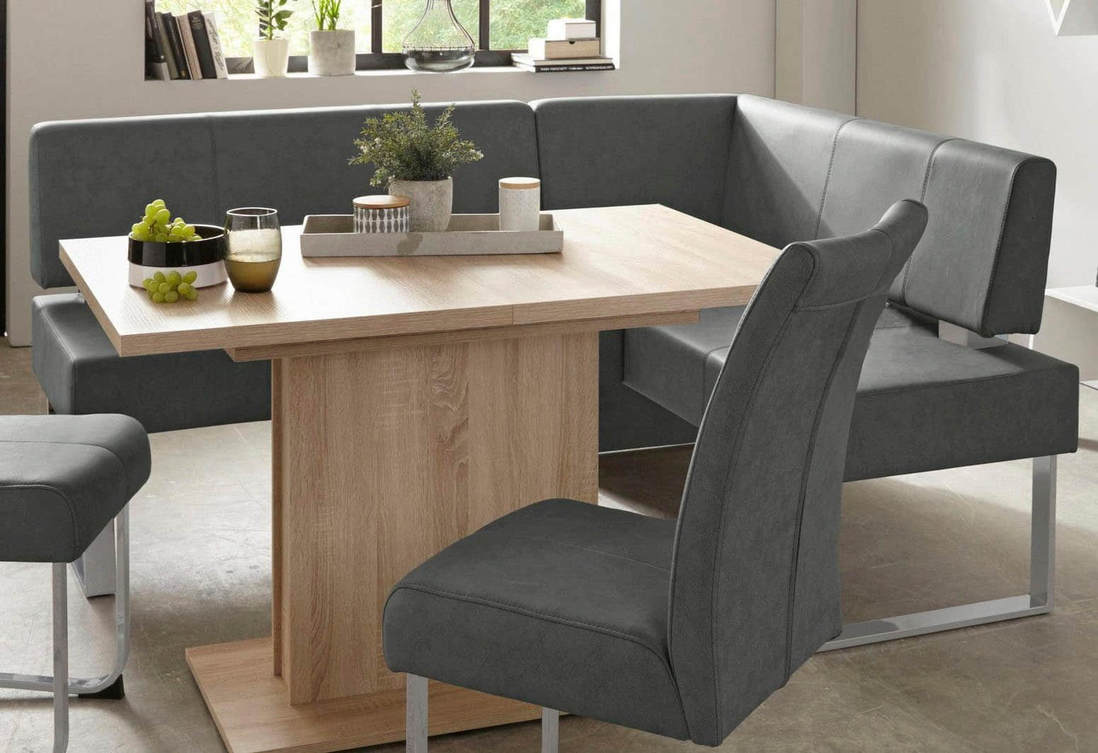 Home affaire Home affaire Eckbank »Rab« – Polsterbank in 180 cm oder 200 cm Breite, Massivholzgestell, wahlweise Bezugsqualitäten | Gemütliche Sitzgelegenheit für Esszimmer & Wohnbereich grau (Arge Sitzbänke