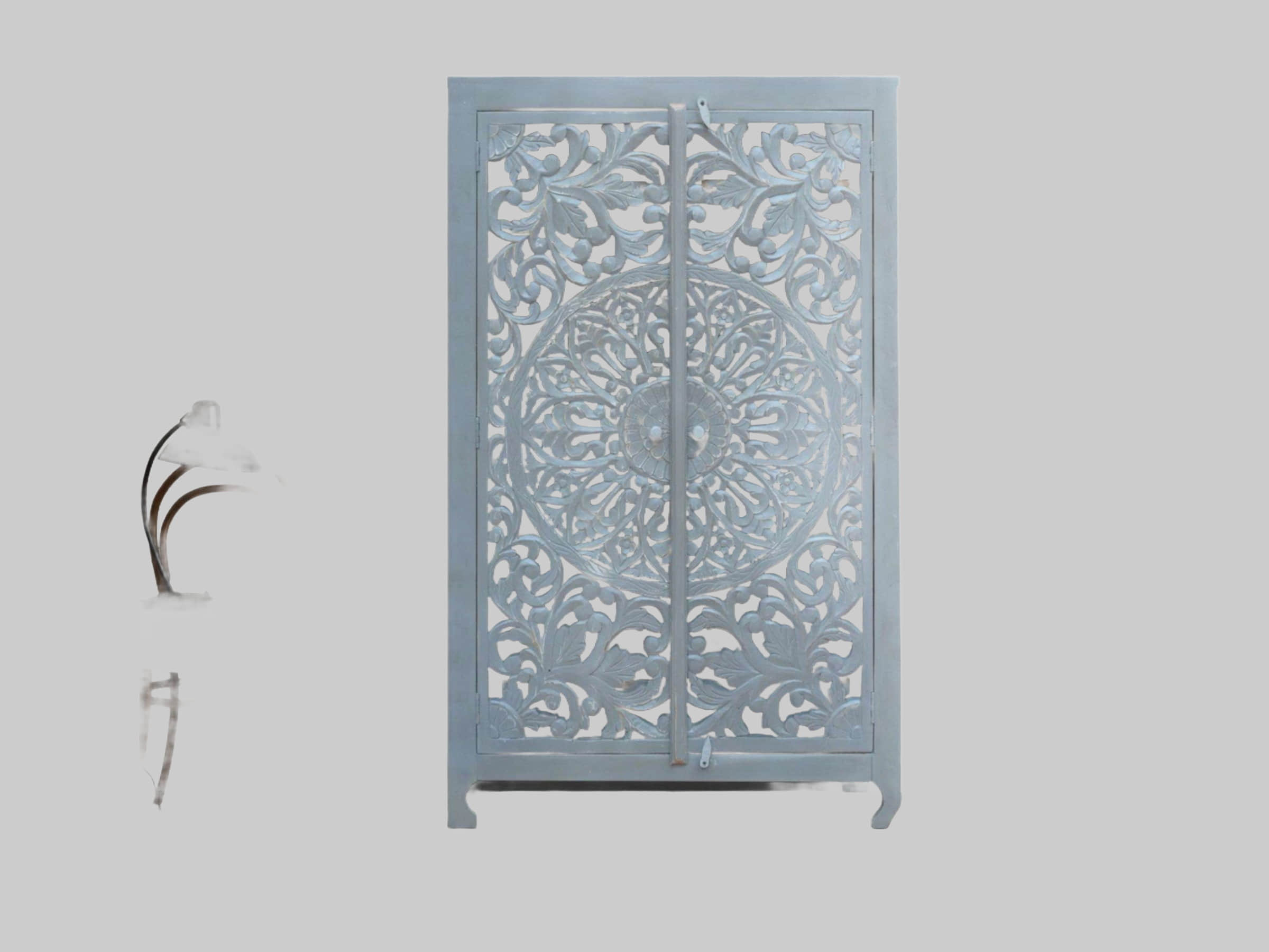 Home affaire Home affaire 'Kenmare' Solid Mango Wood Storage Cabinet - 100cm Wide with Decorative Carvings & Two Shelves grau Schränke