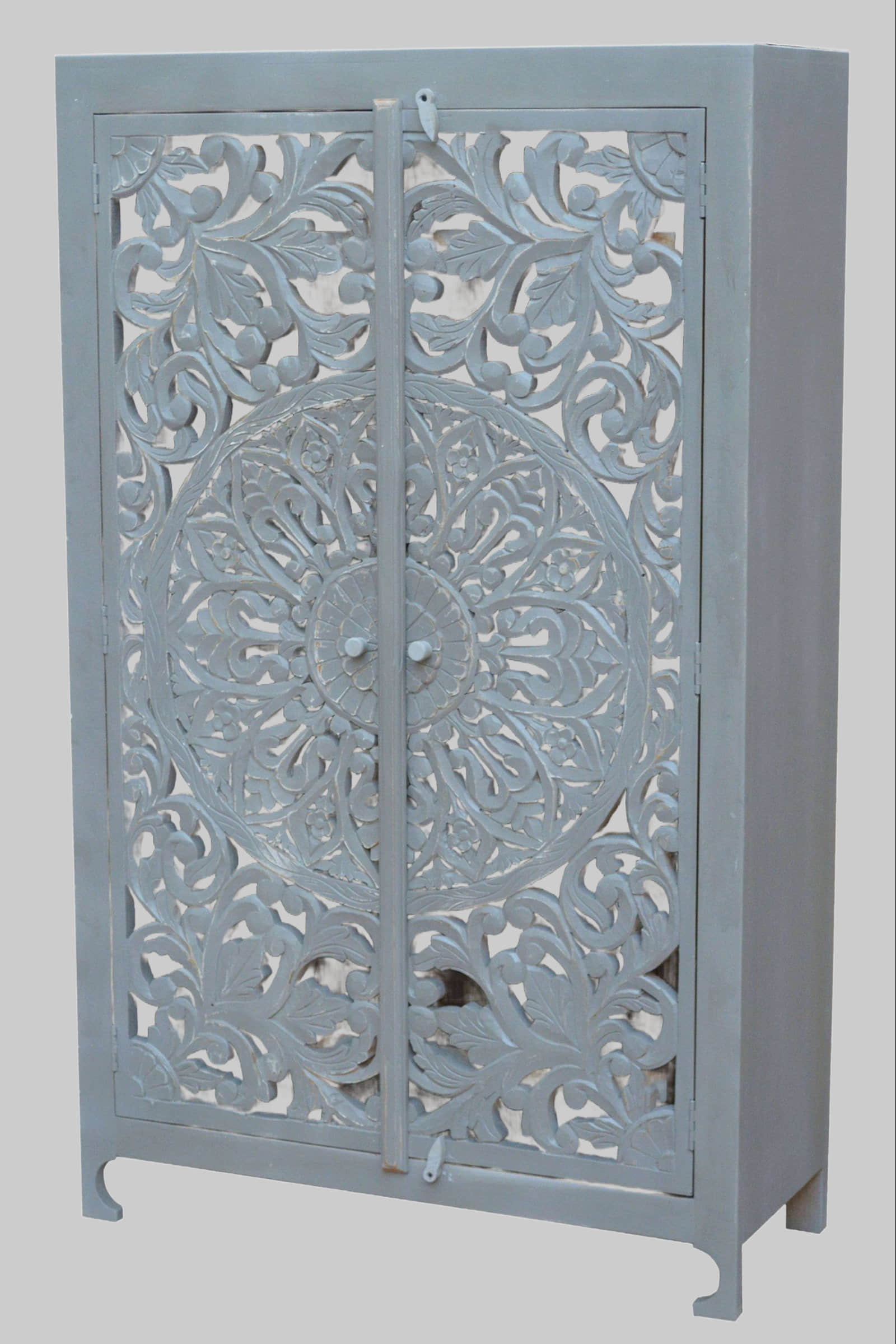 Home affaire Home affaire 'Kenmare' Solid Mango Wood Storage Cabinet - 100cm Wide with Decorative Carvings & Two Shelves grau Schränke