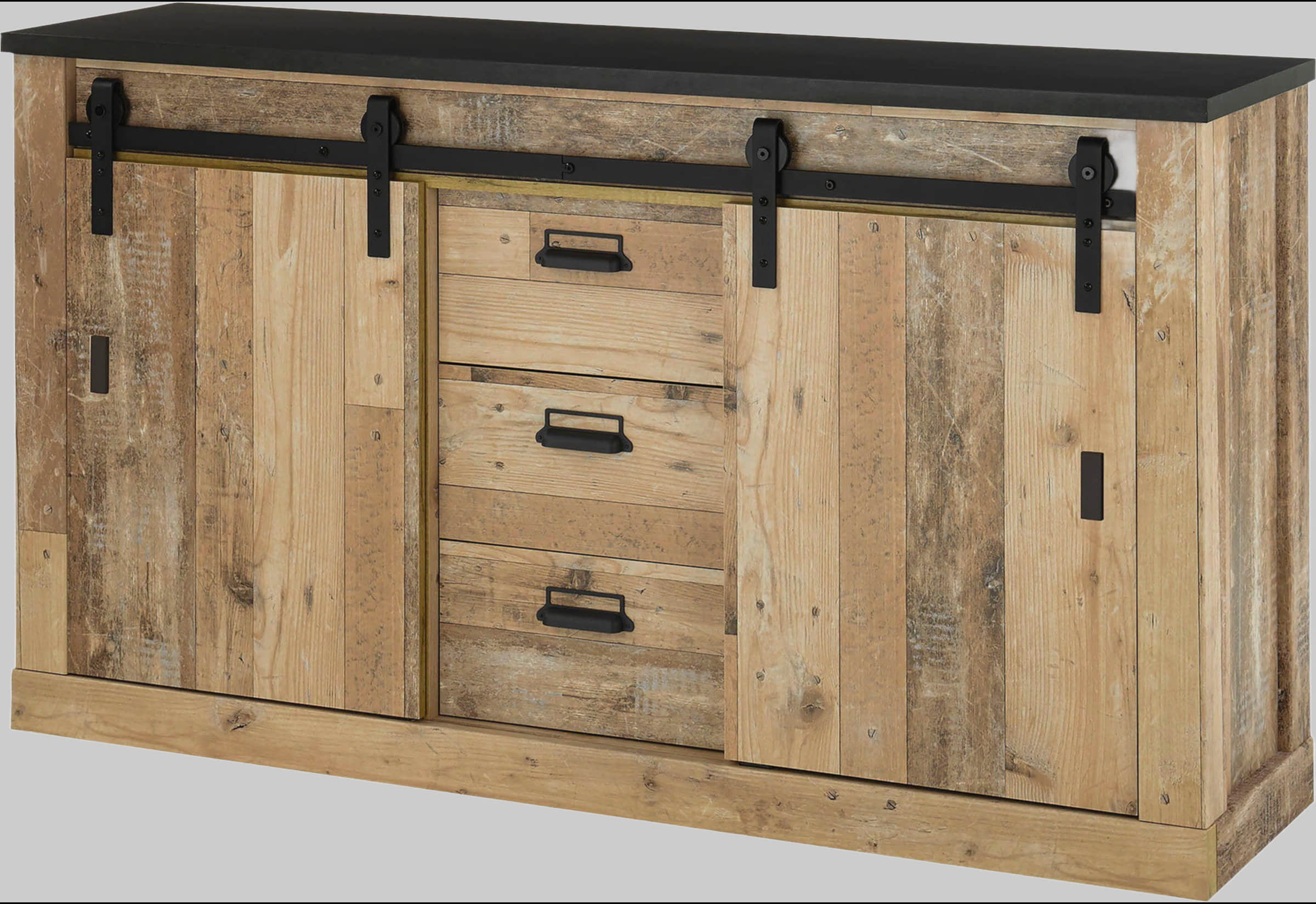 Home affaire SHERWOOD Sideboard | 161cm Rustic Wood Decor Storage with Barn Door Hardware & Apothecary Handles Old Style Home affaire Kommoden & Sideboards