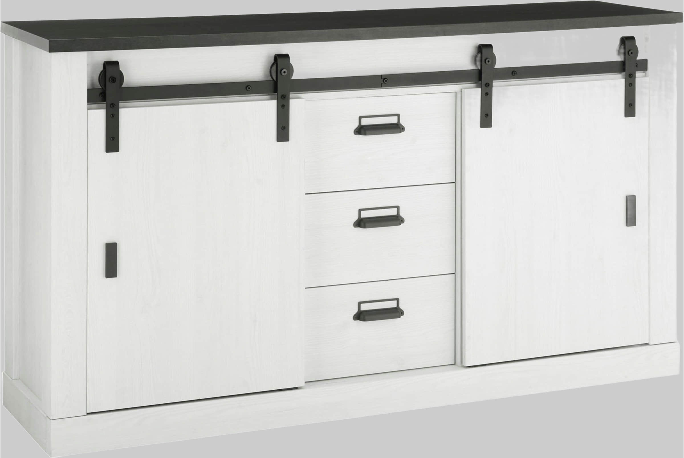 Home affaire Home affaire SHERWOOD Sideboard | 161cm Rustic Wood Decor Storage with Barn Door Hardware & Apothecary Handles Pinie Weis Kommoden & Sideboards