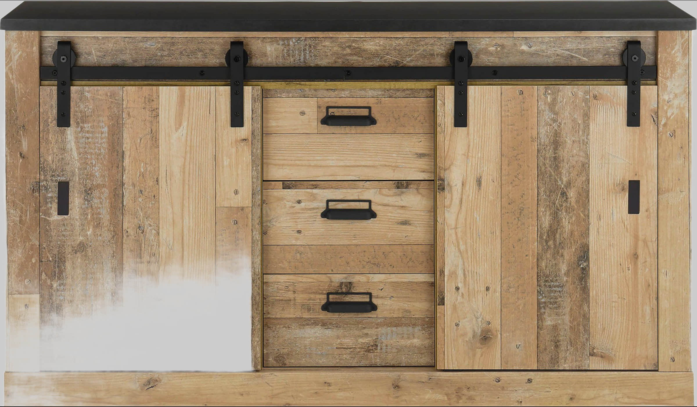 Home affaire SHERWOOD Sideboard | 161cm Rustic Wood Decor Storage with Barn Door Hardware & Apothecary Handles Old Style Home affaire Kommoden & Sideboards