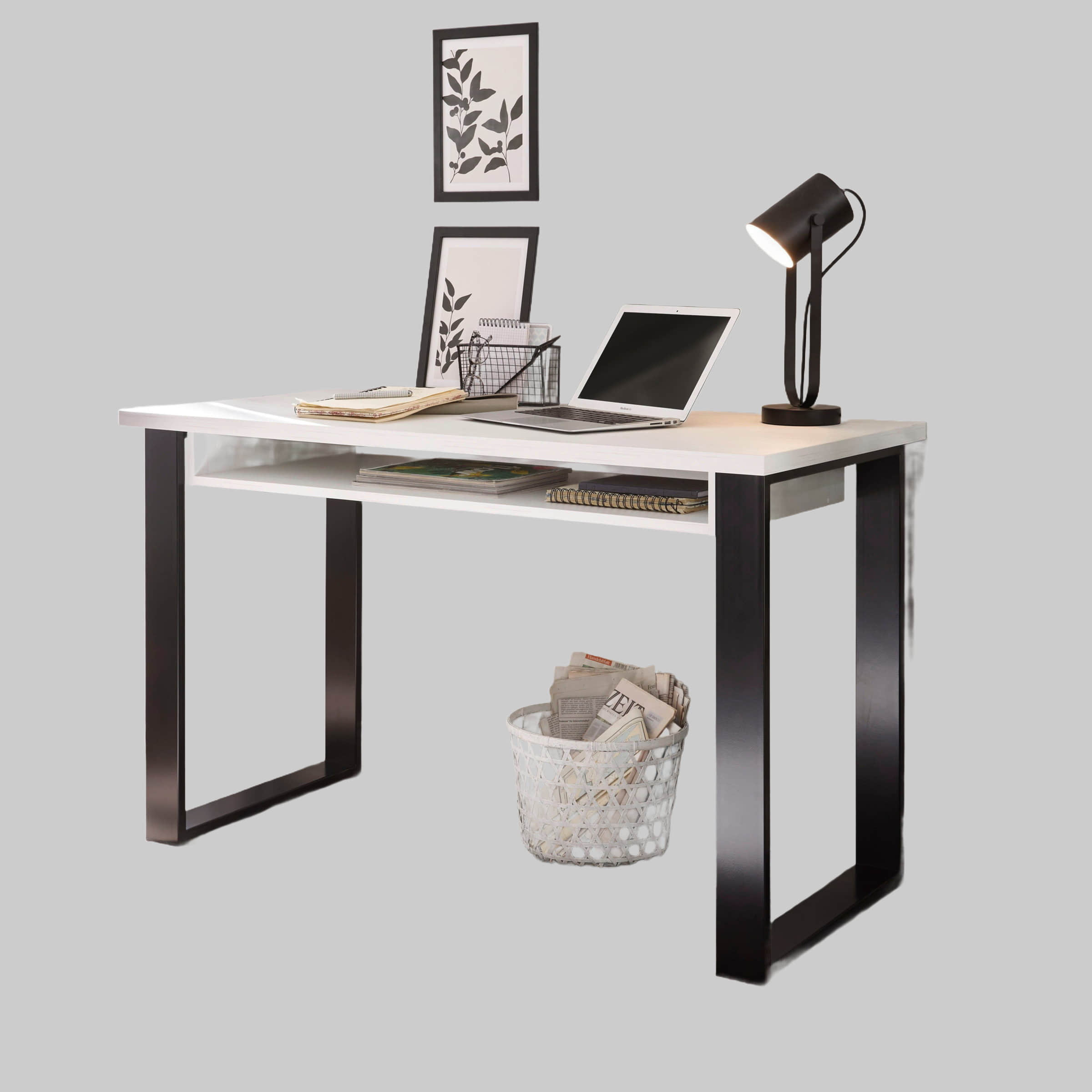 Home affaire Home affaire Schreibtisch »SHERWOOD« | 125 cm Computertisch im Landhaus-Design mit Metallgestell & Stauraumfach | FSC®-Holzwerkstoff Pinie Weis Kinderzimmer