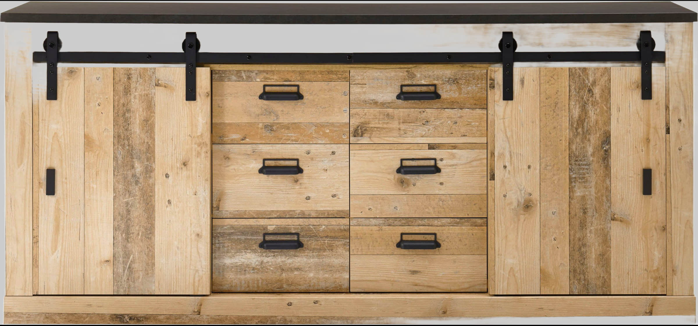 Home affaire Sideboard SHERWOOD | Modernes Design mit Scheunentorbeschlag | 201 cm Breite | Hochwertiges Holzdekor & Metallgriffe Old Style Kommoden & Sideboards Home affaire