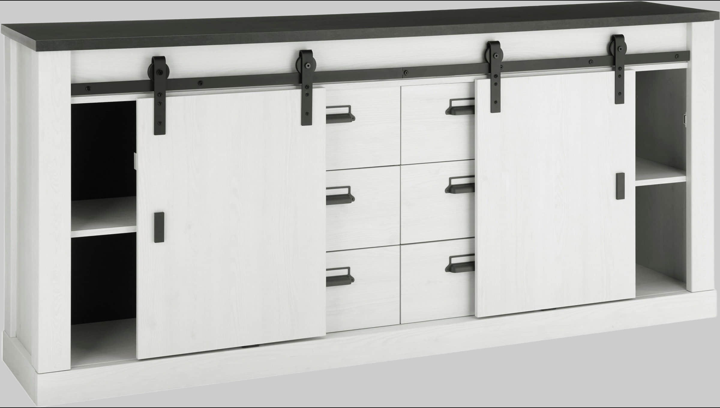Home affaire Kommoden & Sideboards Home affaire Sideboard SHERWOOD | Modernes Design mit Scheunentorbeschlag | 201 cm Breite | Hochwertiges Holzdekor & Metallgriffe Pinie Weis