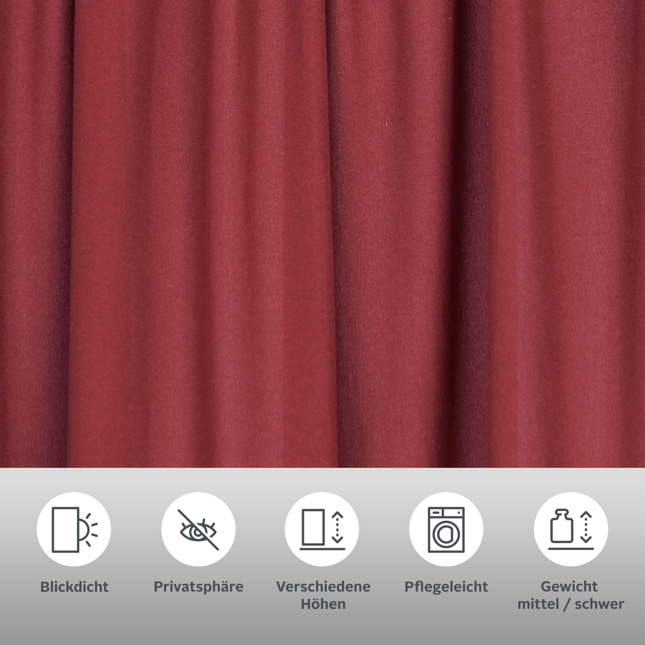 Home affaire Gardinen Home affaire Vorhang »Parry« 2er-Set mit Kräuselband | Blickdichtes Polyester in Monochrom | 140x250 cm pro Bahn | Pflegeleicht & schnell trocknend | Moderner Sichtschutz für Fenster bordeaux