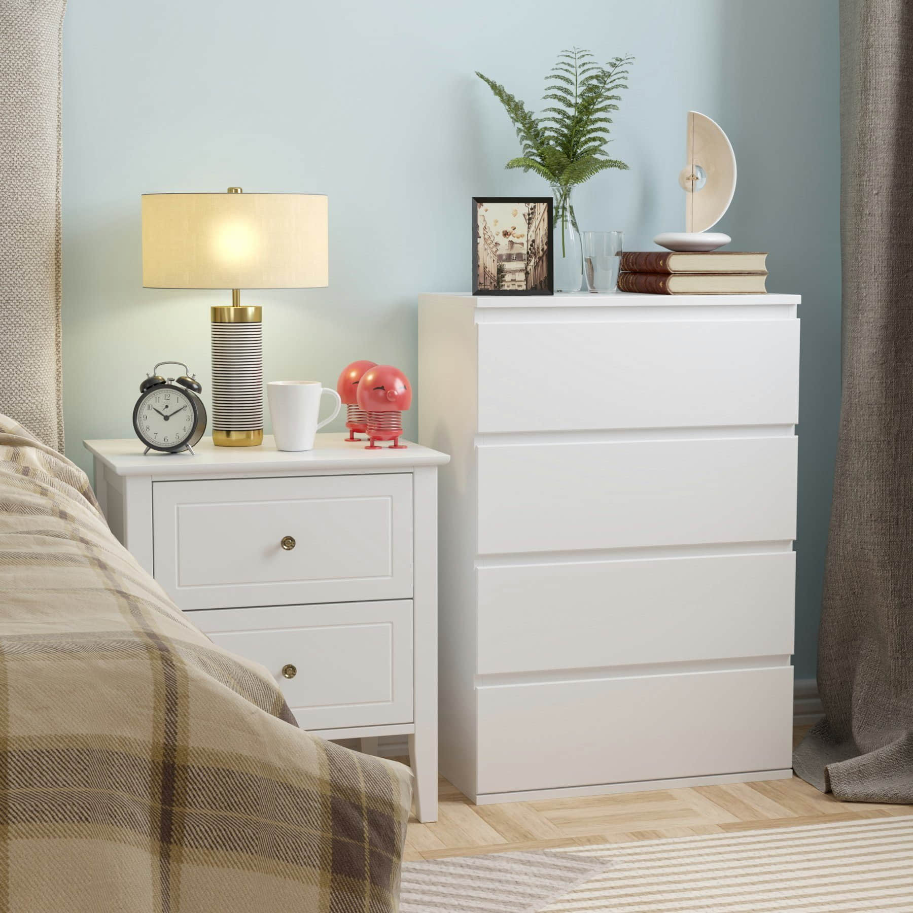 Homfa Homfa Weiße Kommode mit 4 Schubladen | Schubladenschrank aus Holz | 55x33x80 cm | Modernes Sideboard für Zuhause Kommoden & Sideboards