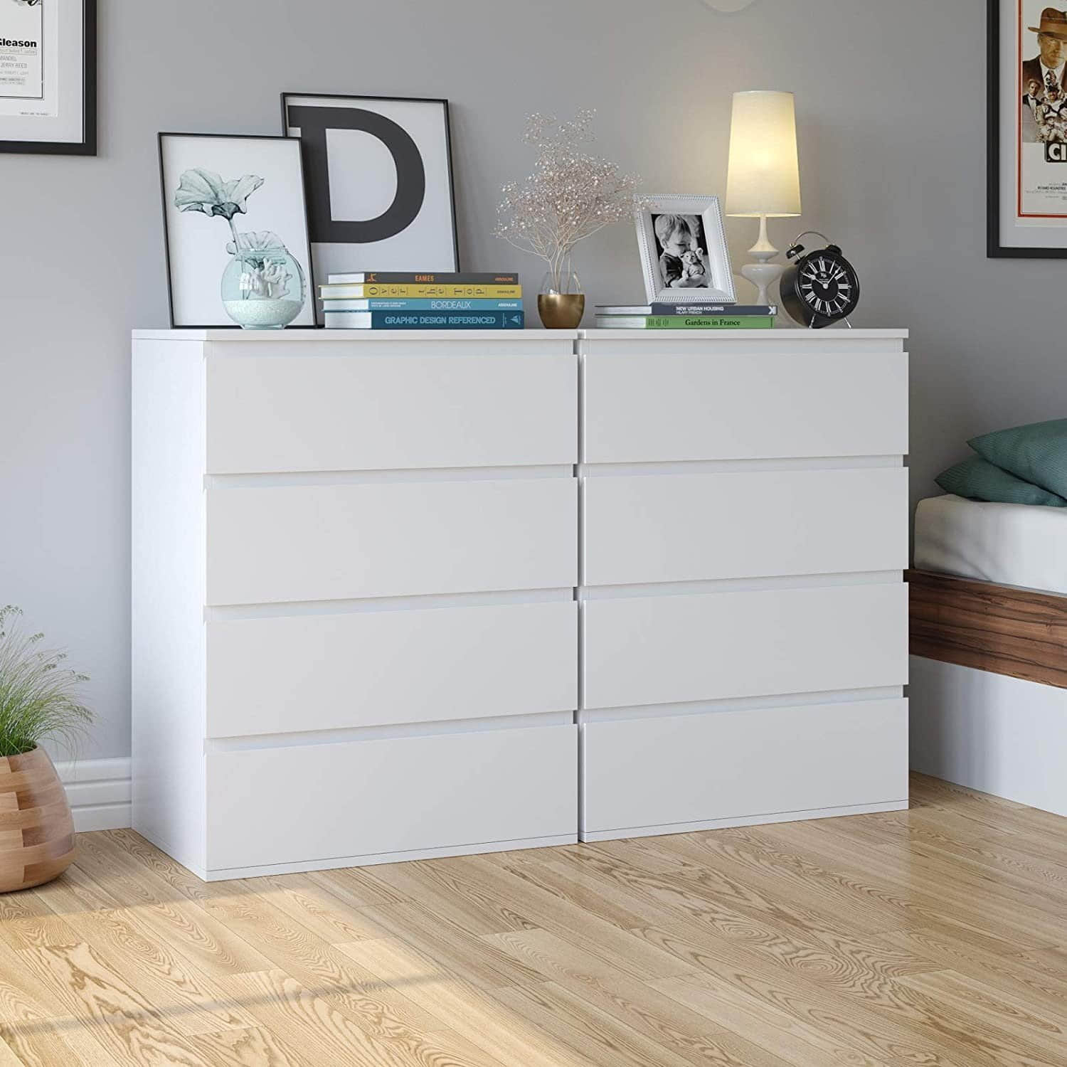 Homfa Homfa Weiße Kommode mit 4 Schubladen | Schubladenschrank aus Holz | 55x33x80 cm | Modernes Sideboard für Zuhause Kommoden & Sideboards