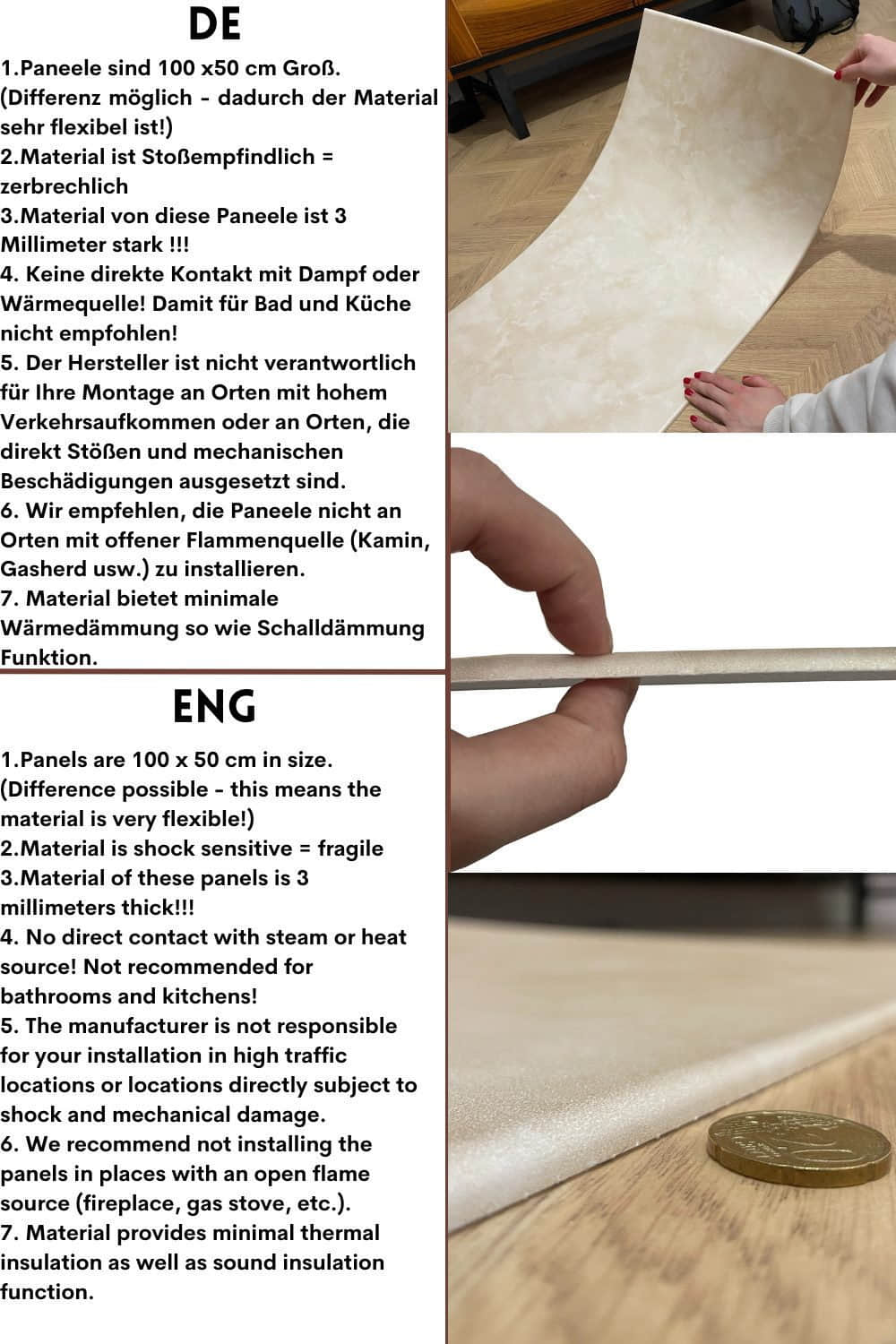 IKHEMalarka 3D Wall Panels - Concrete/Marble/Brick Design XPS Polystyrene Panels (50x100cm, 0.5m²) - Easy Install Decorative Wall & Ceiling Tiles 107XL Bauen & Renovieren IKHEMalarka