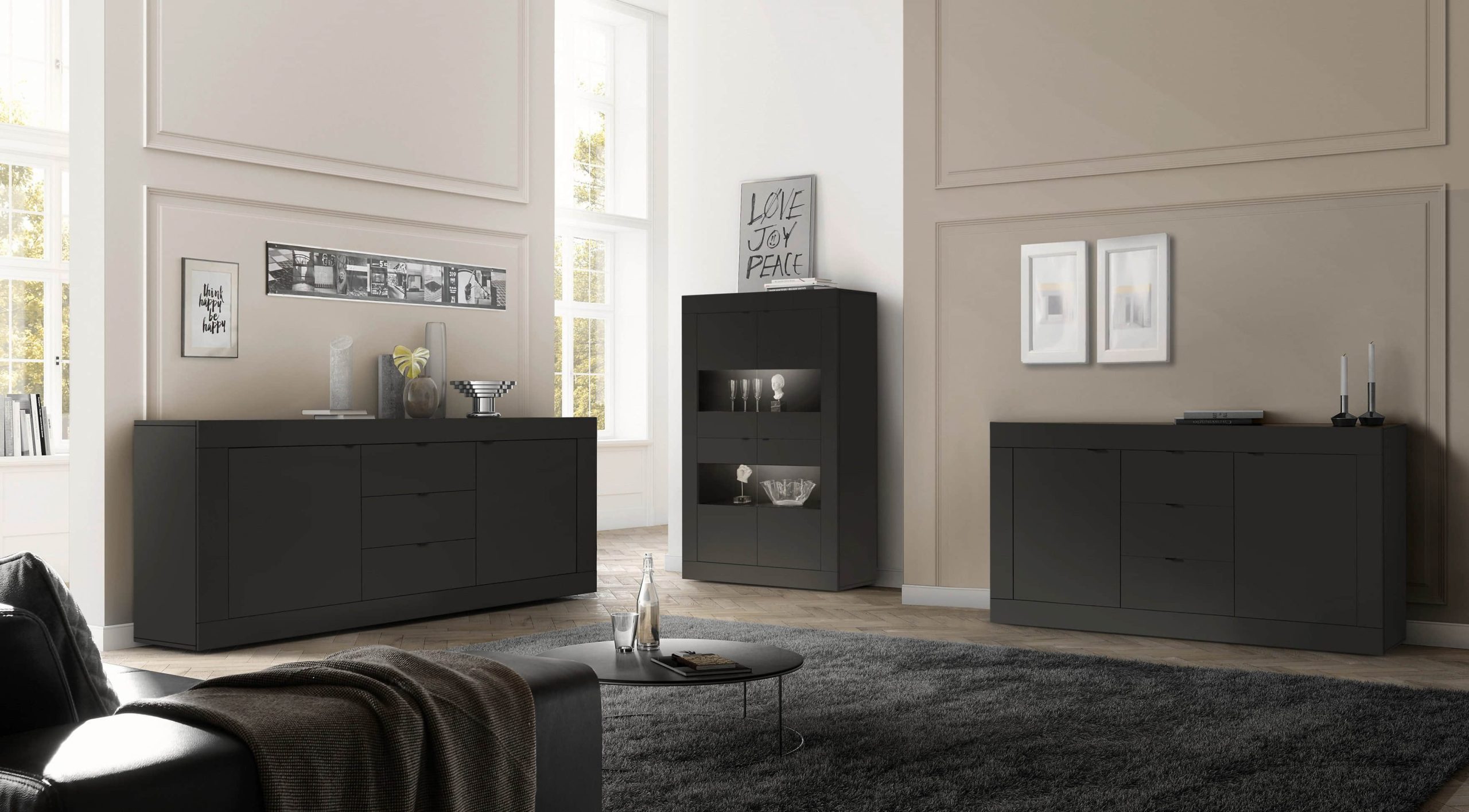 INOSIGN INOSIGN 'Basic' Display Cabinet - 162 cm Height, 4 Doors with Metal Handles, Modern Frame Design, High Cabinet with Storage Schwarz ma Schränke