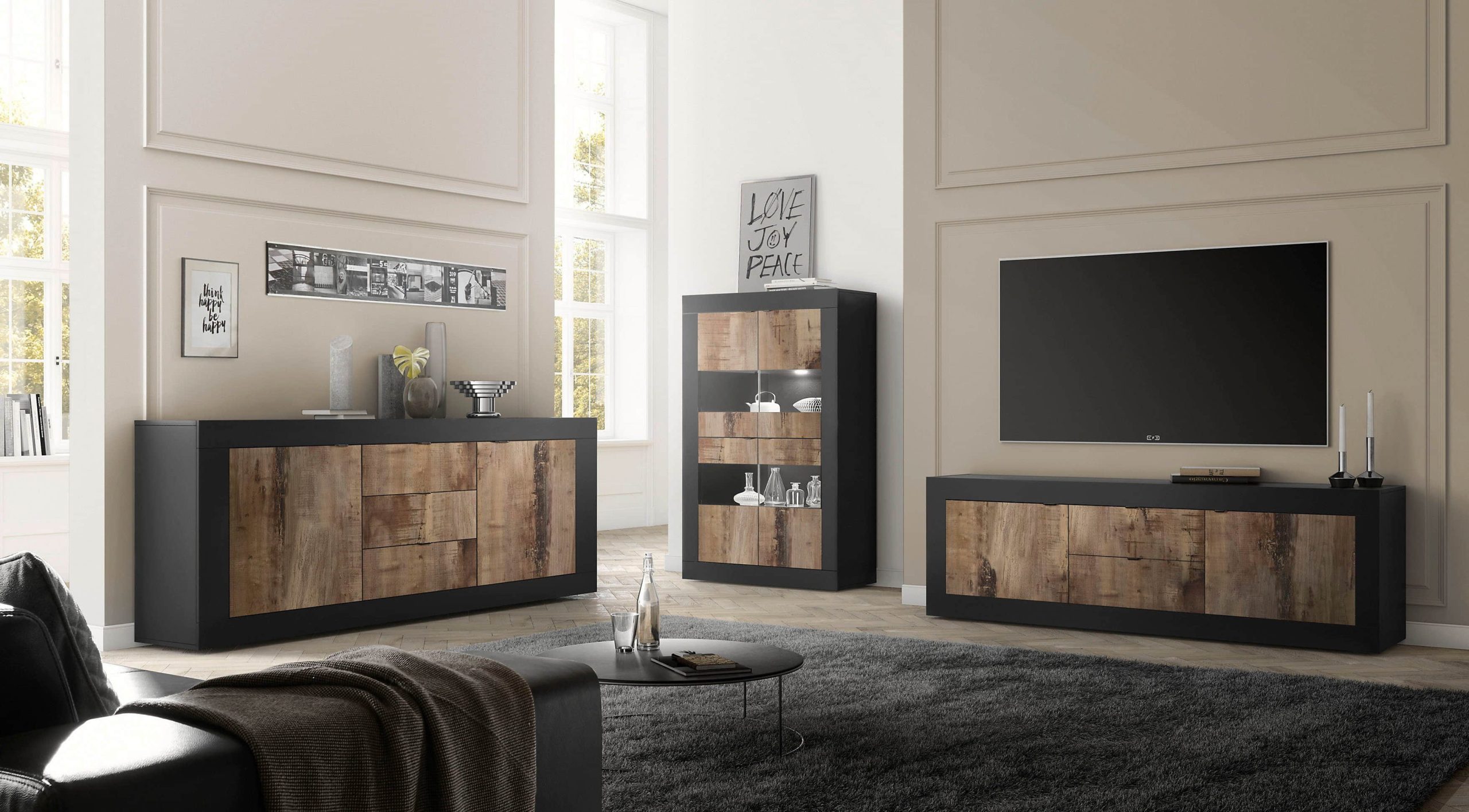 INOSIGN 'Basic' Display Cabinet - 162 cm Height, 4 Doors with Metal Handles, Modern Frame Design, High Cabinet with Storage schwarz ma INOSIGN Schränke